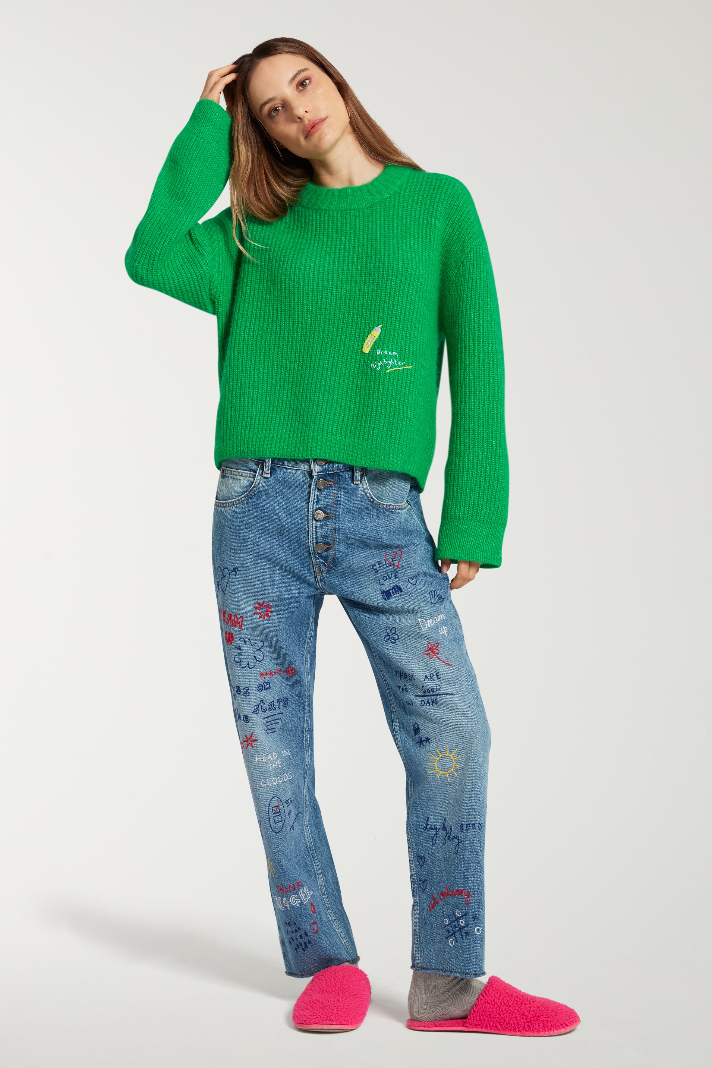 Embroidered Highlighter Cashmere Blend Jumper