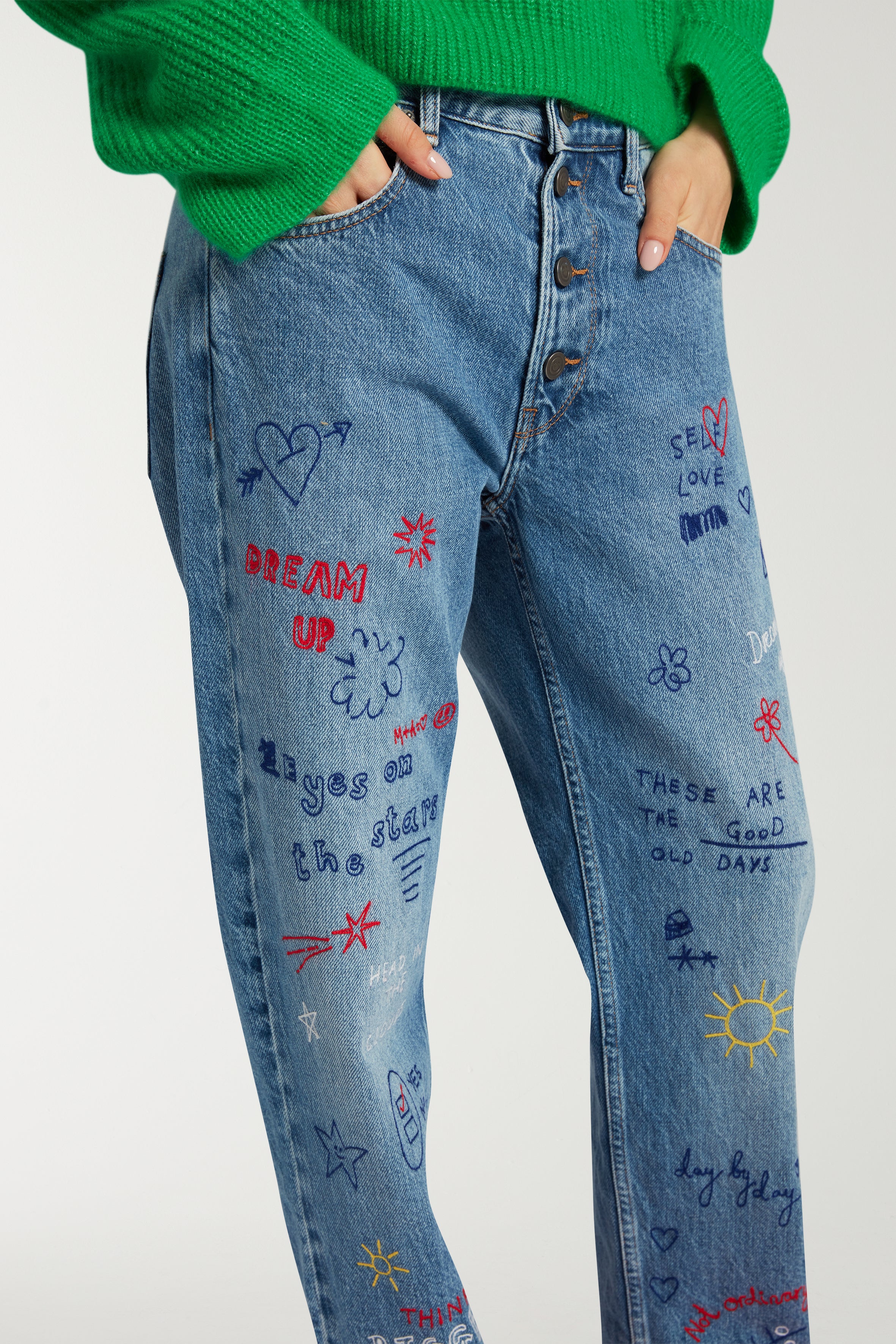 Embroidered Scribble Jean