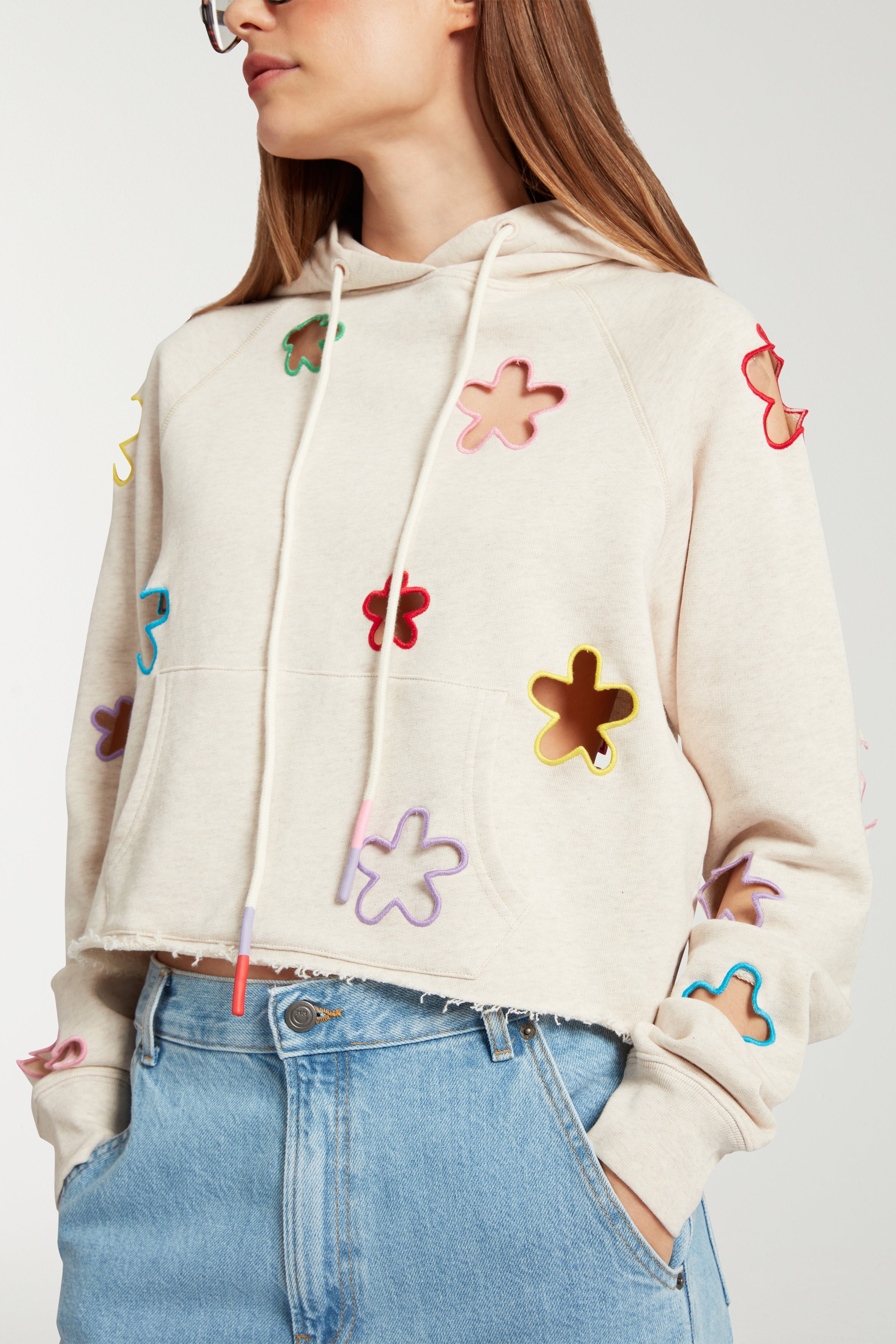 Embroidered Cut Out Flower Hoodie