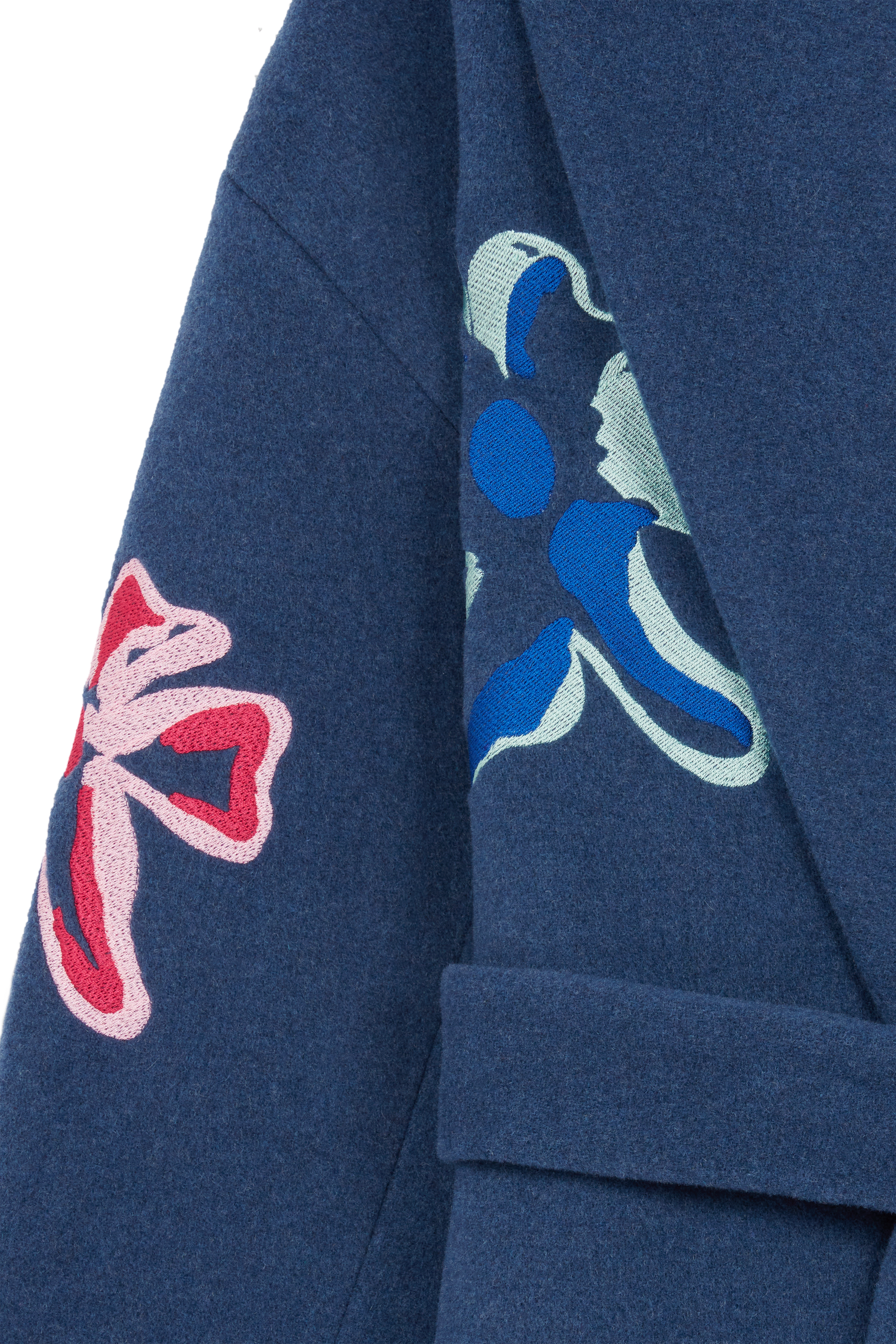 Embroidered Flower Shawl Collar Coat