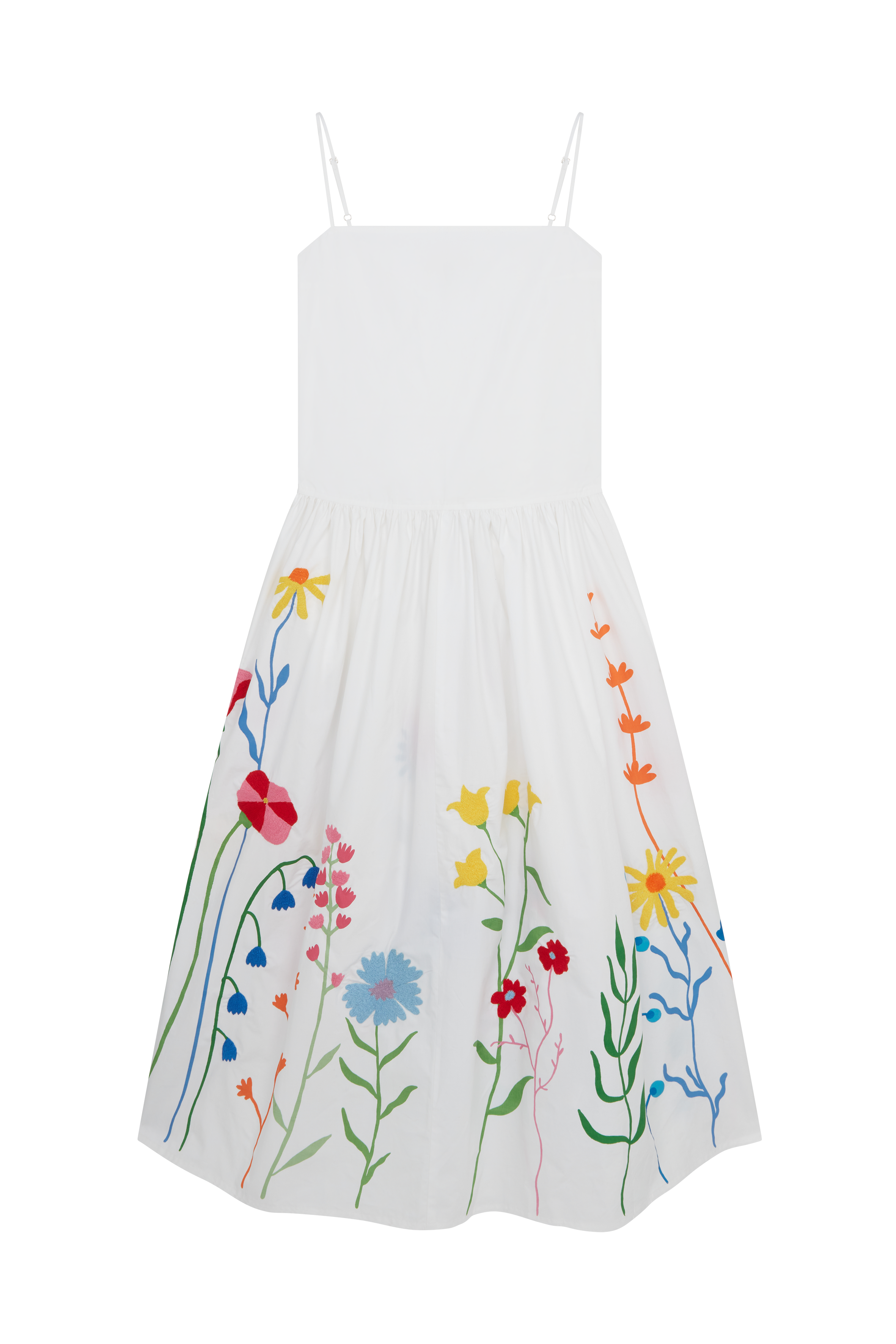 Meadow Print and Embroidered Low Waist Dress