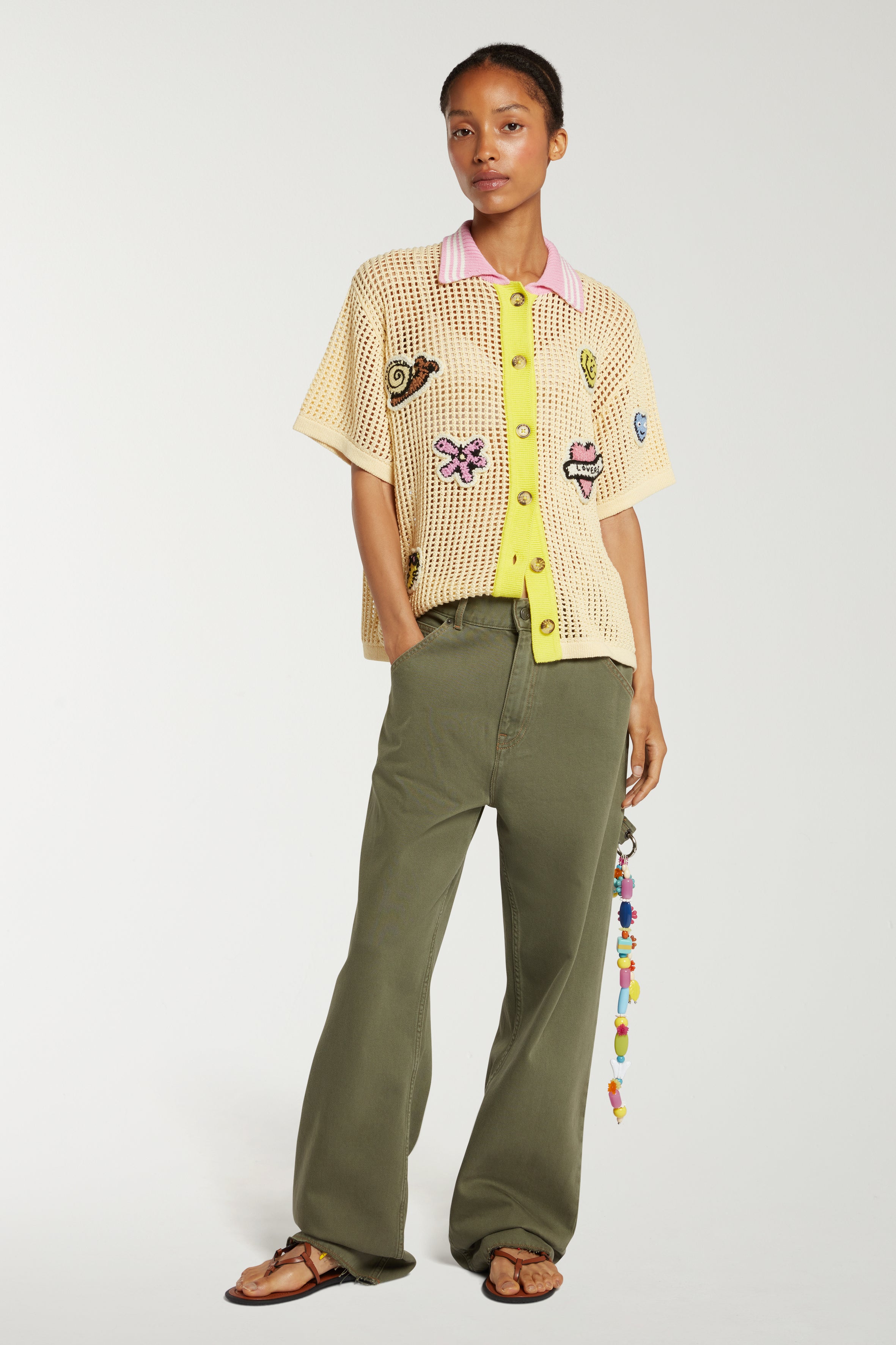 Crochet Polo Shirt With Patches