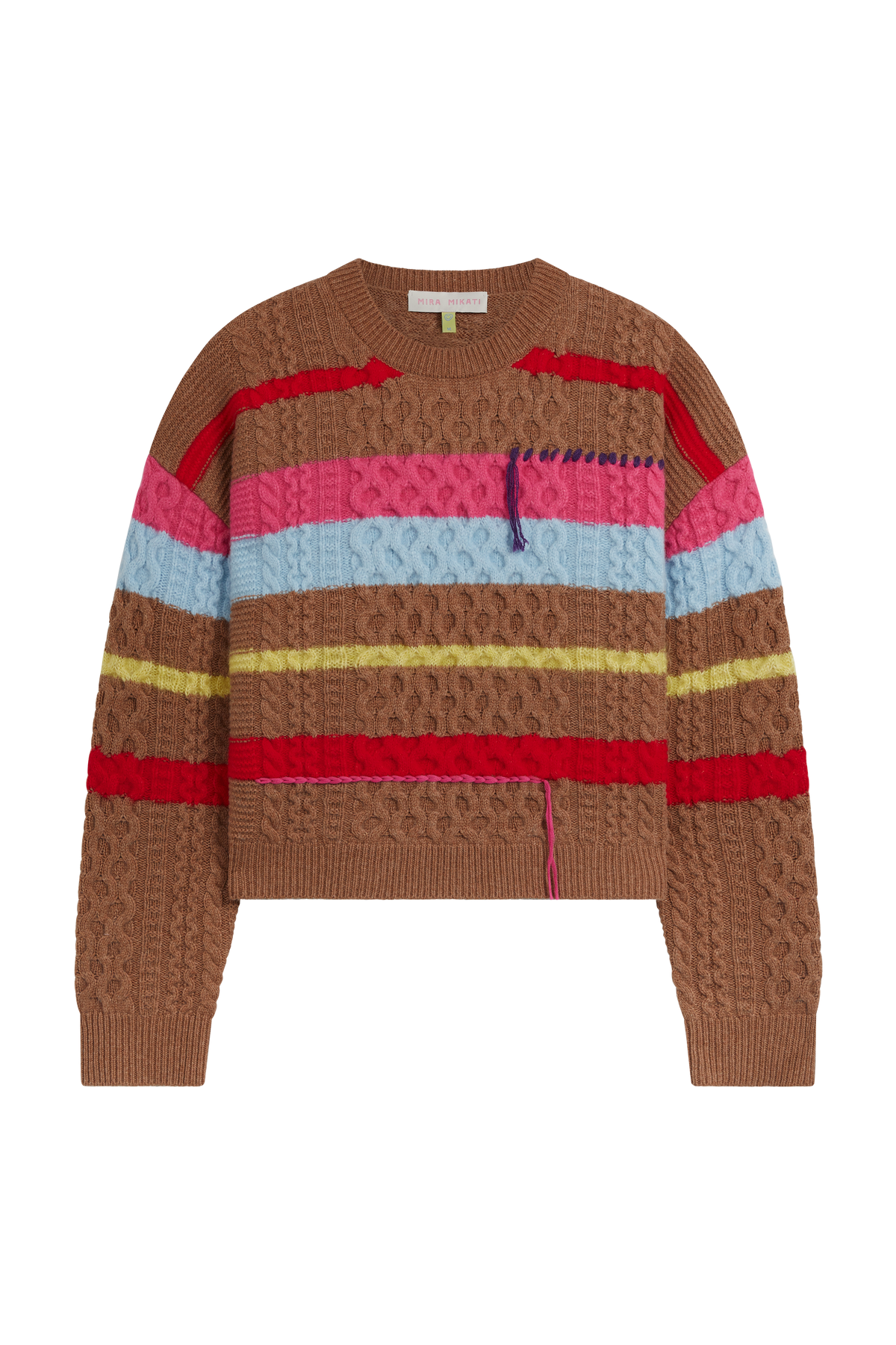 Stripe Chunk Cable Knit Jumper With Embroidery