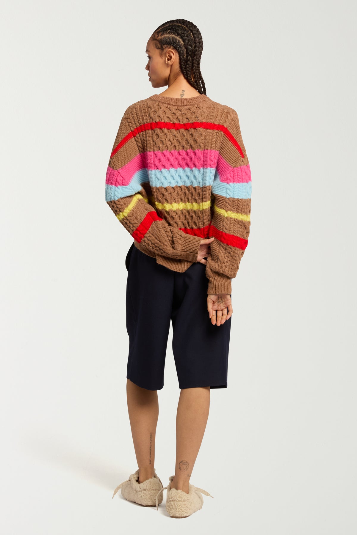 Stripe Chunk Cable Knit Jumper With Embroidery