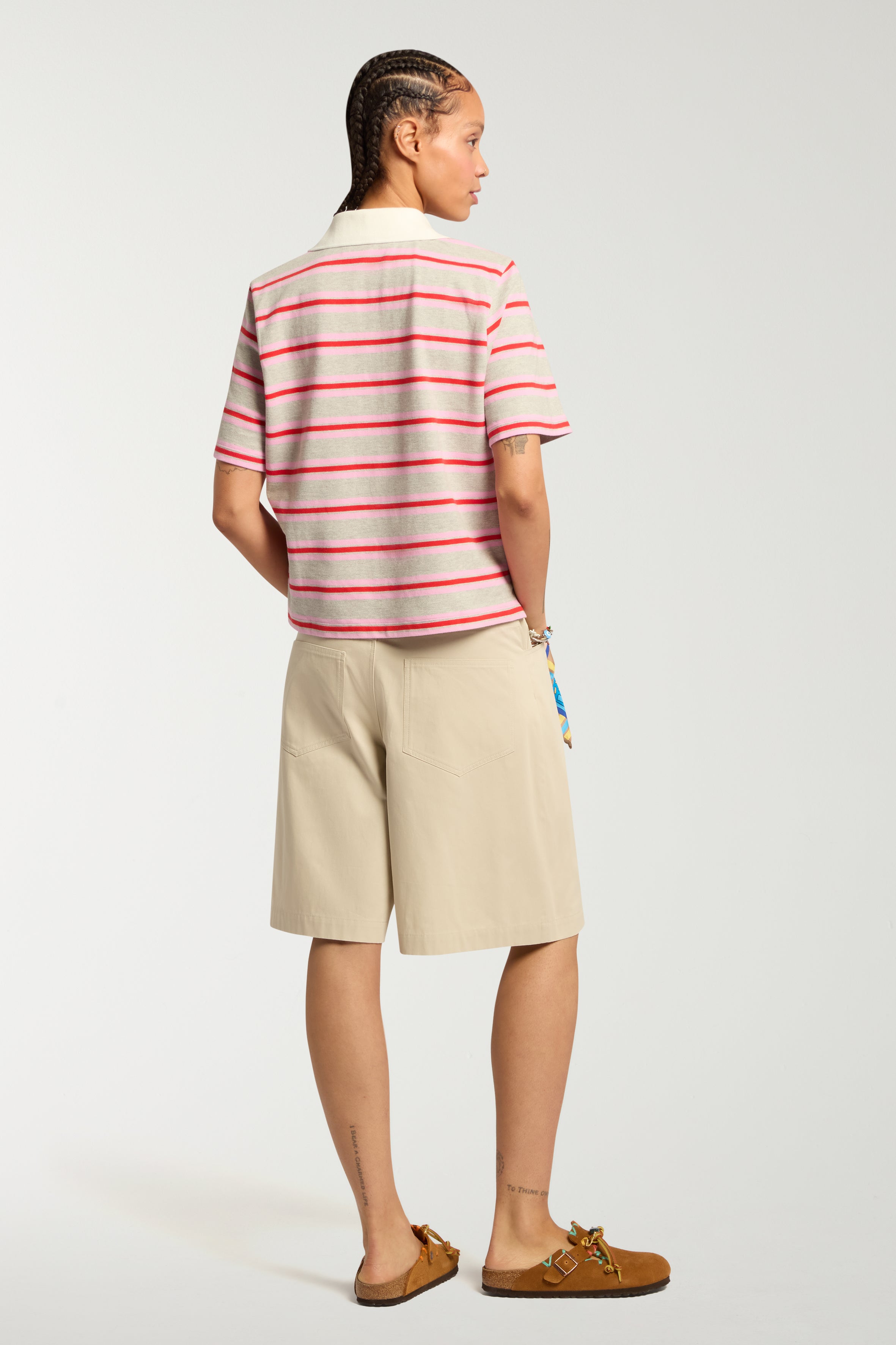 'Storyteller' Embroidered Stripe Short Sleeve Polo Top