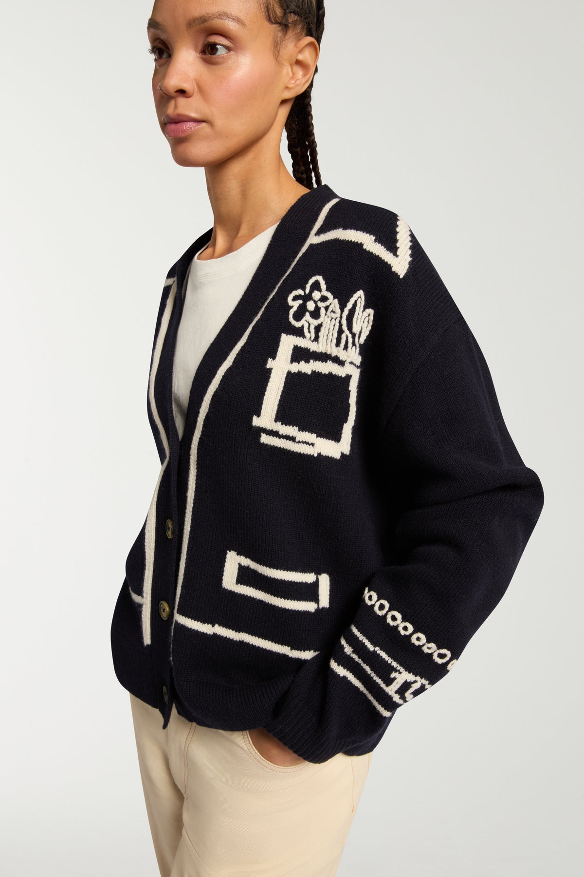 Trompe L'oeil Intarsia Cardigan