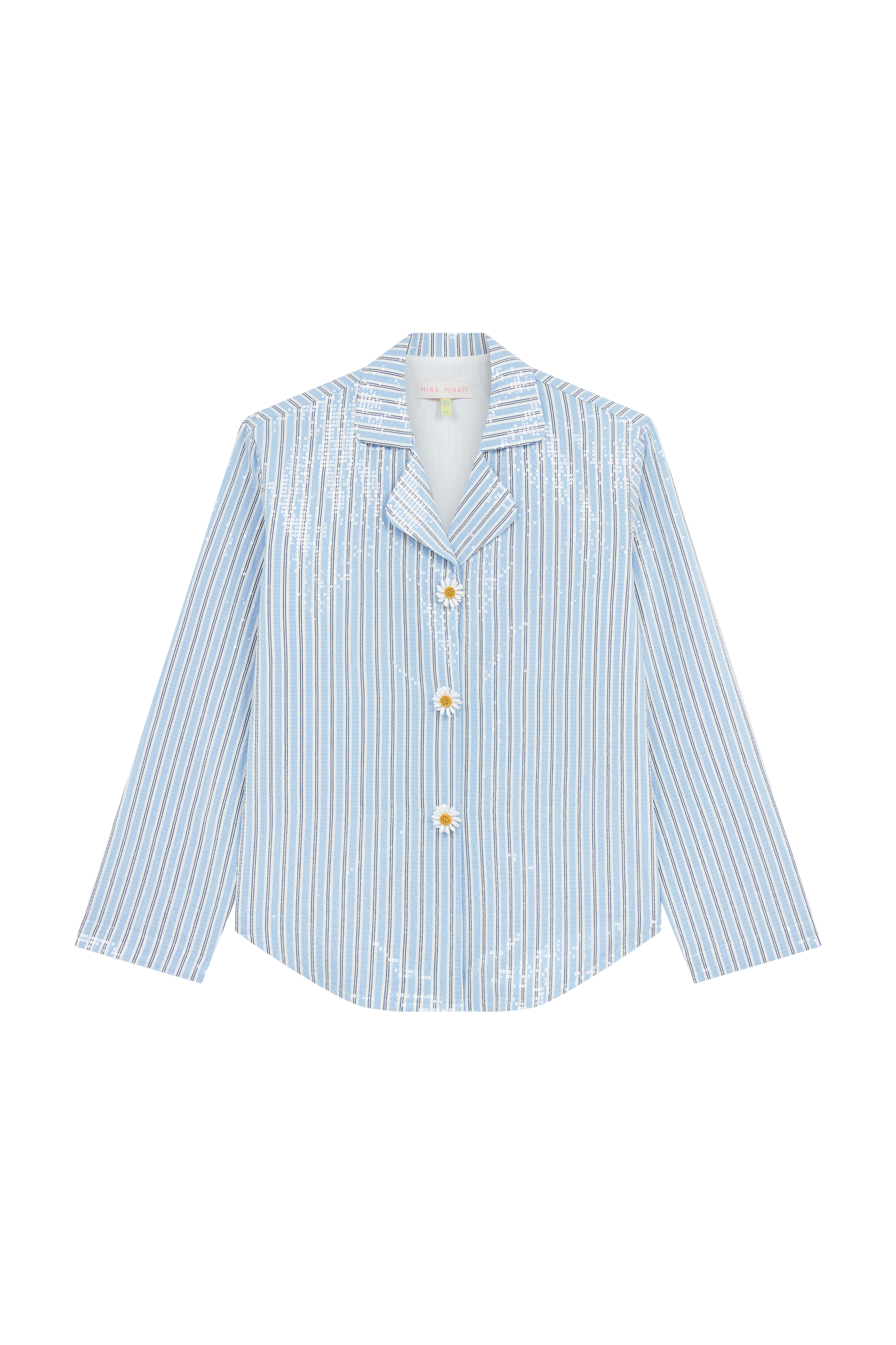 Sequinned Striped Shirt With Daisy Brooches
