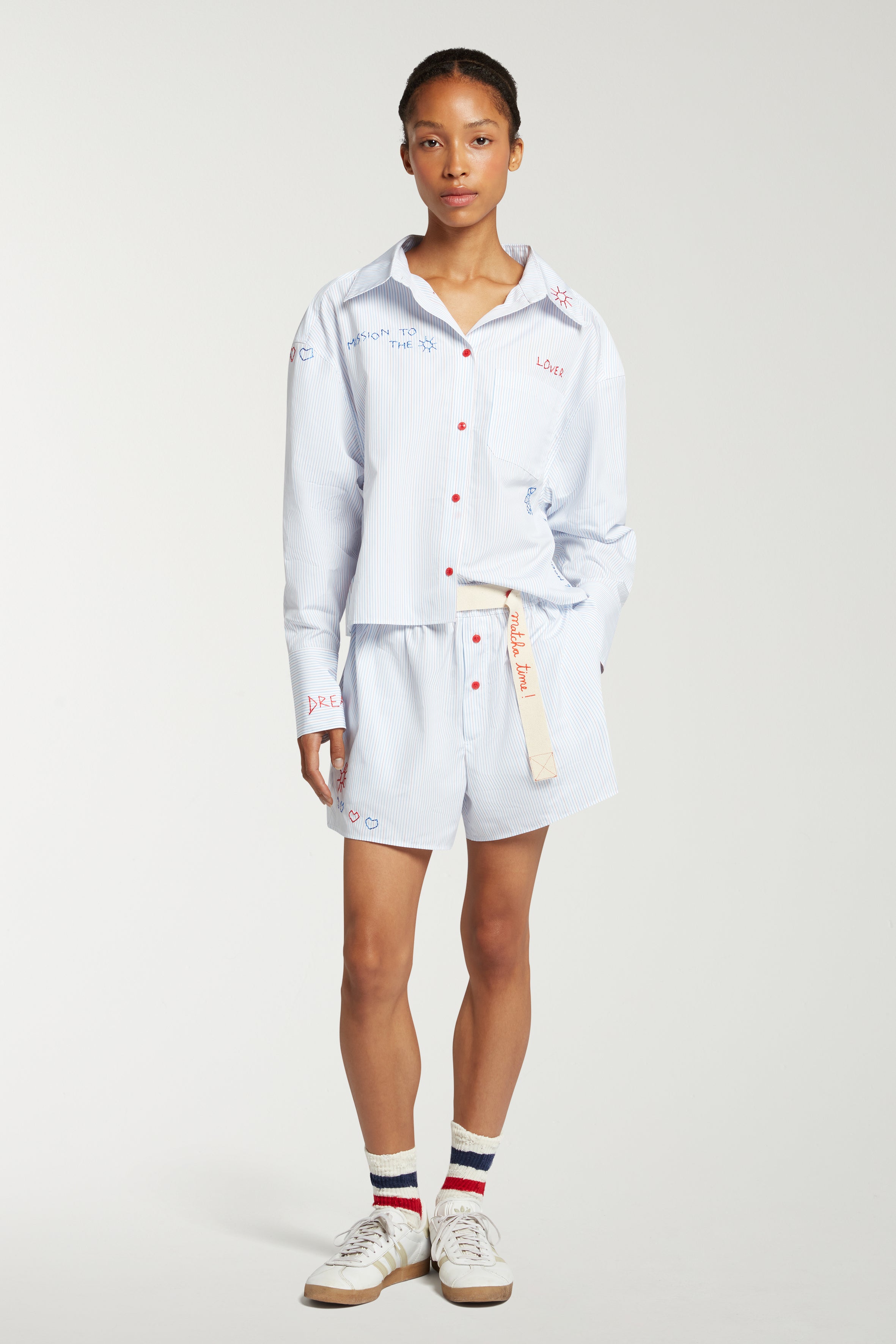 Deep Cuff Stripe Shirt With Embroidery