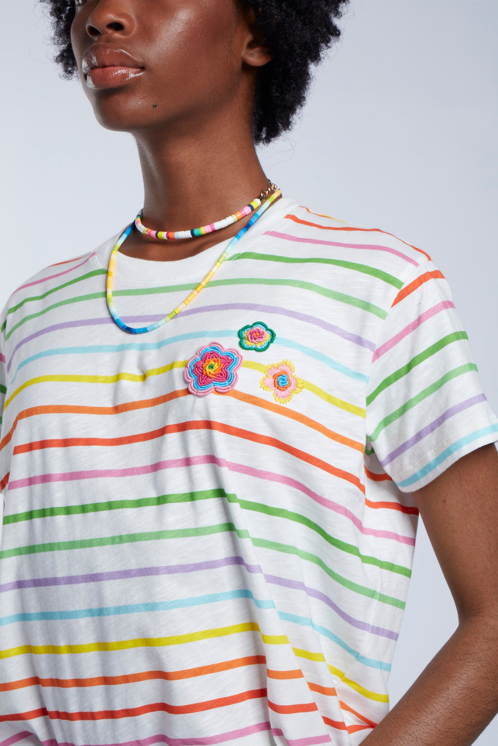 Rainbow Stripe Embroidered T-Shirt 