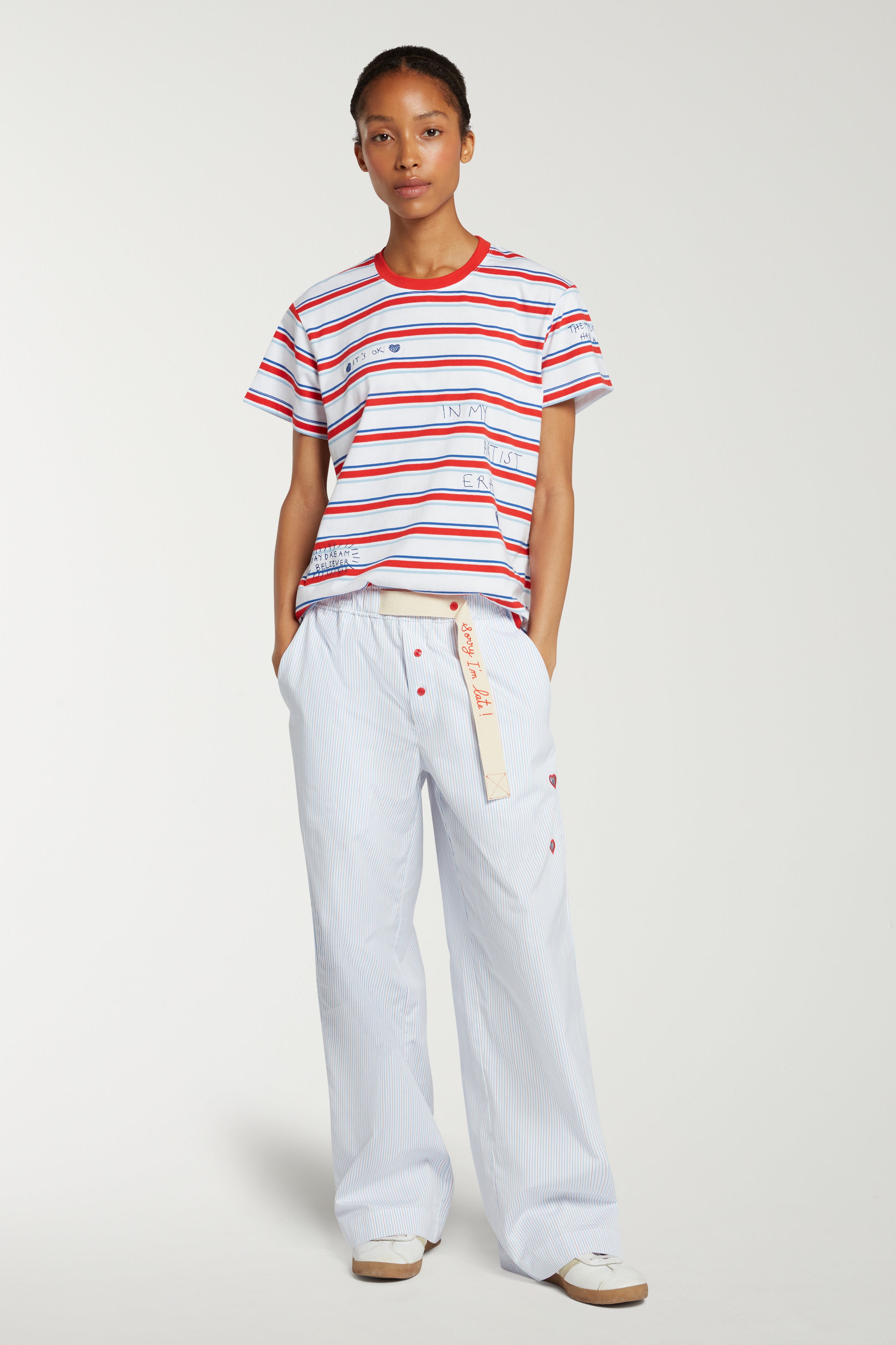 Striped Embroidered Scribble Tee
