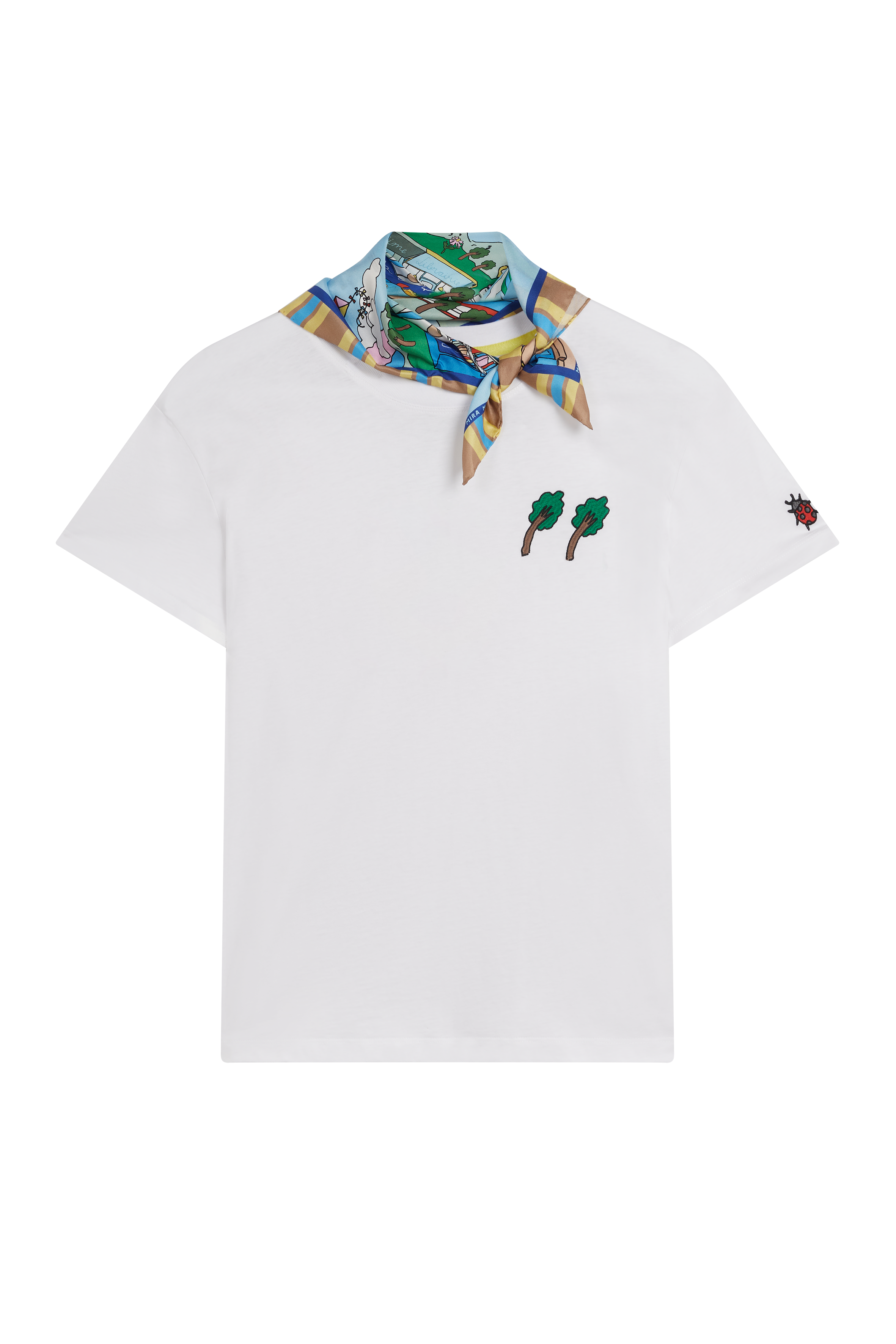 Detachable Scarf Tee With Embroidery