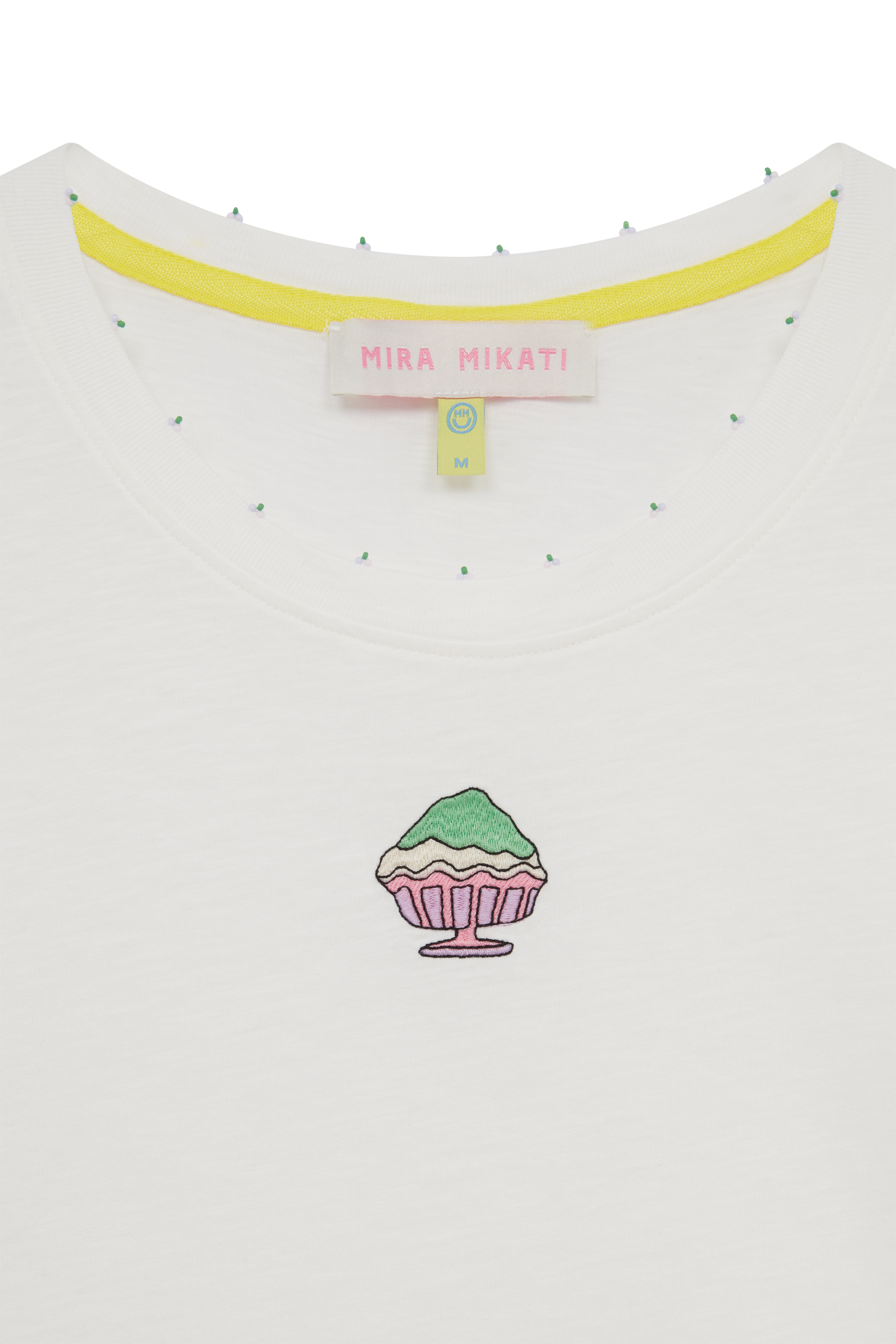 Embroidered Slouchy Tee With Beaded Neckline