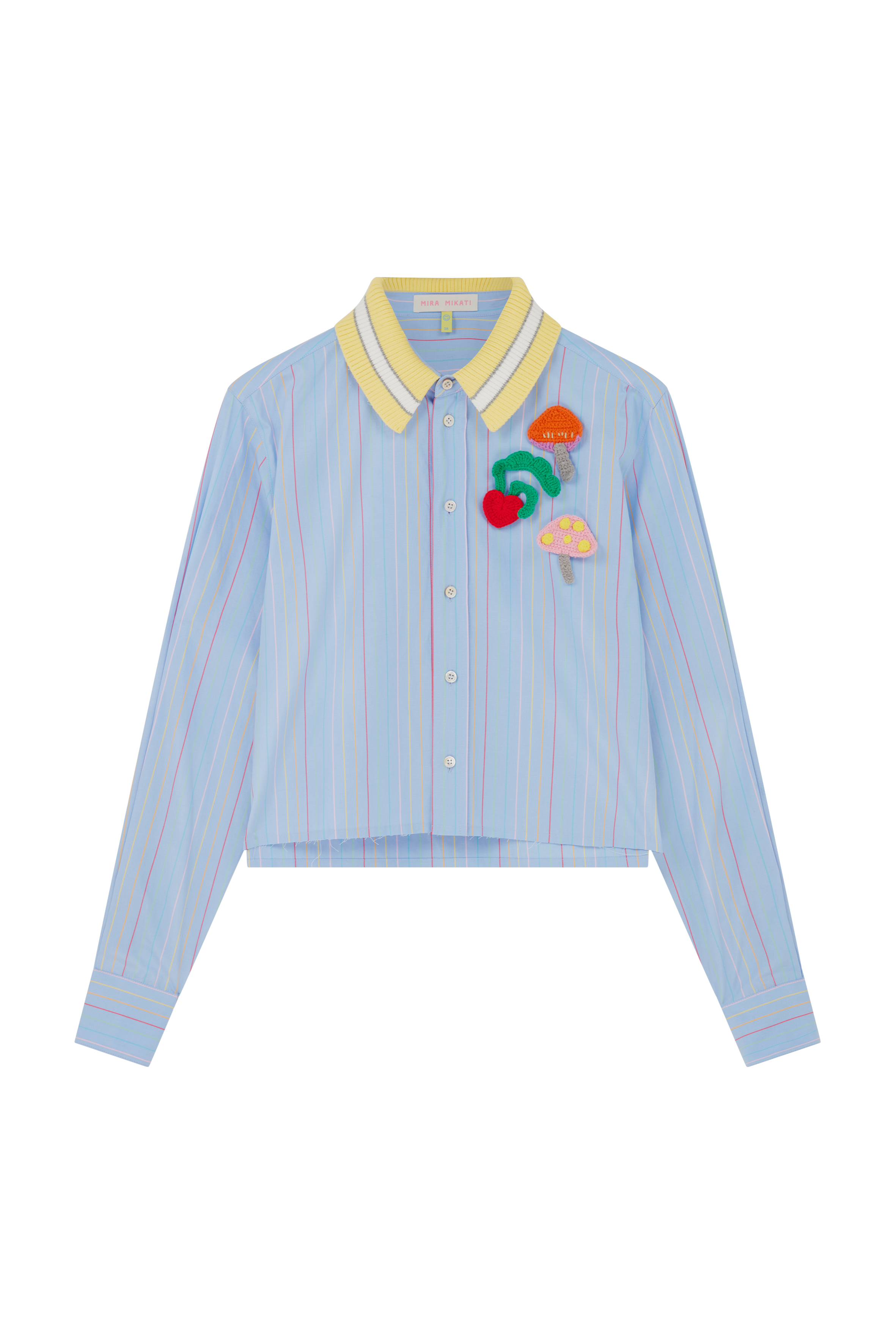 Shirt With Knitted Collar and Crochet Patches 