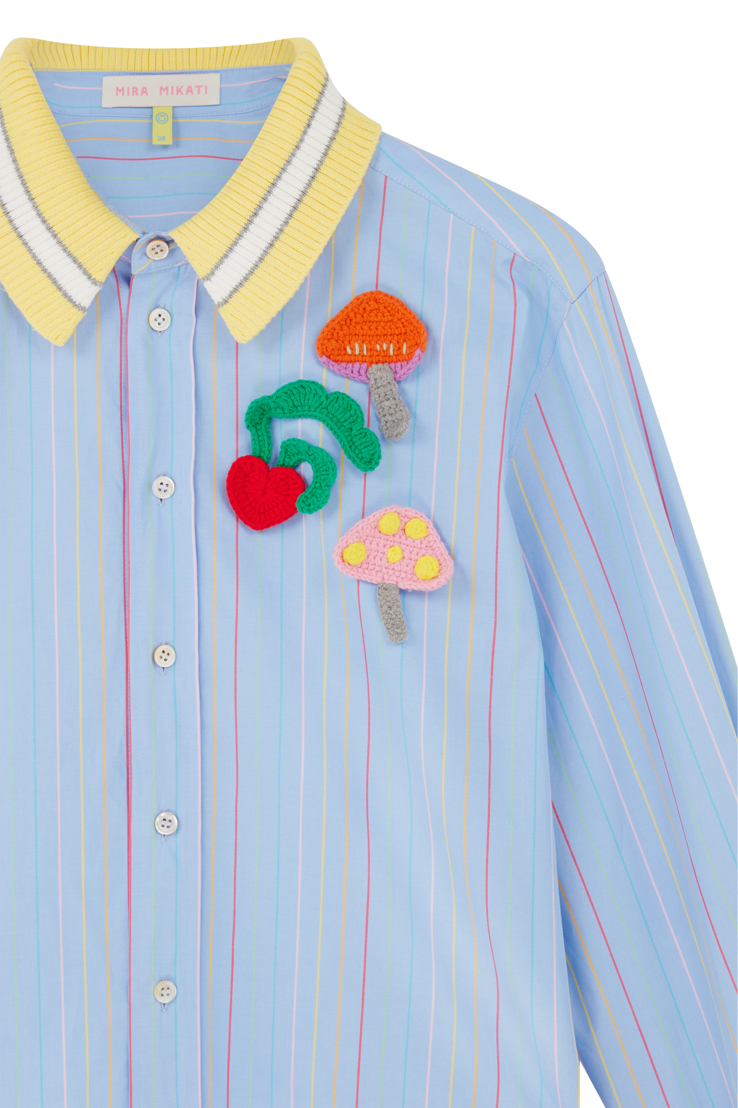 Shirt With Knitted Collar and Crochet Patches 