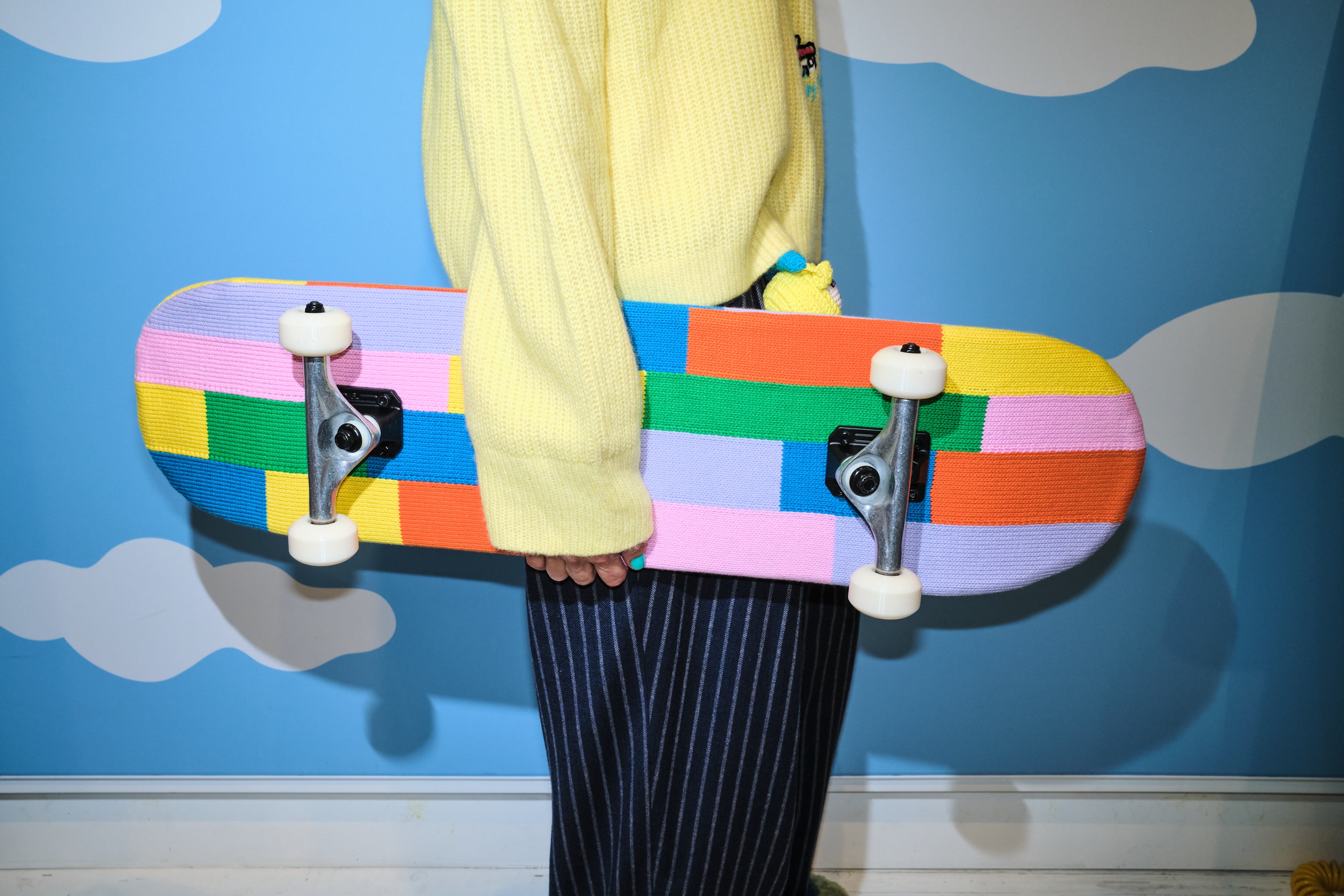 Color Block Knitted Covered Skateboard 