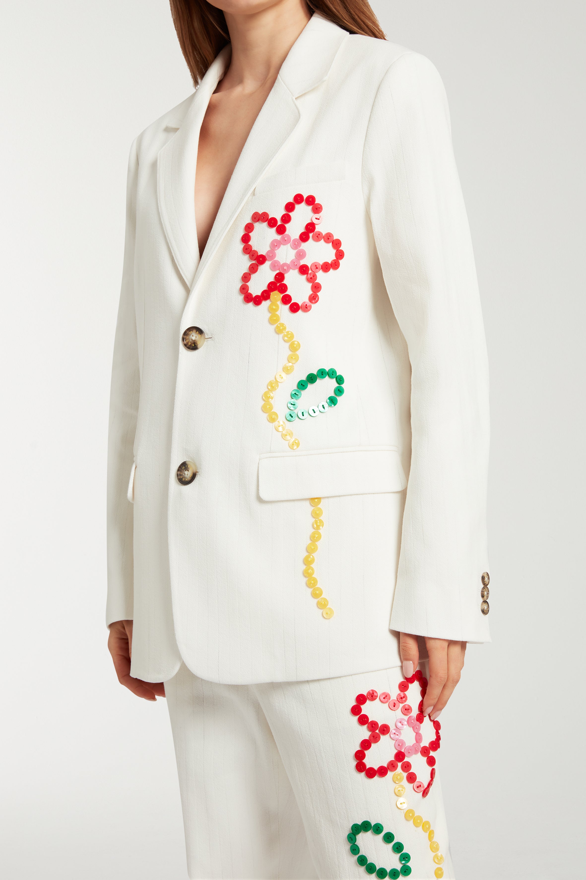 Button Embroidered Single Breasted Jacket 