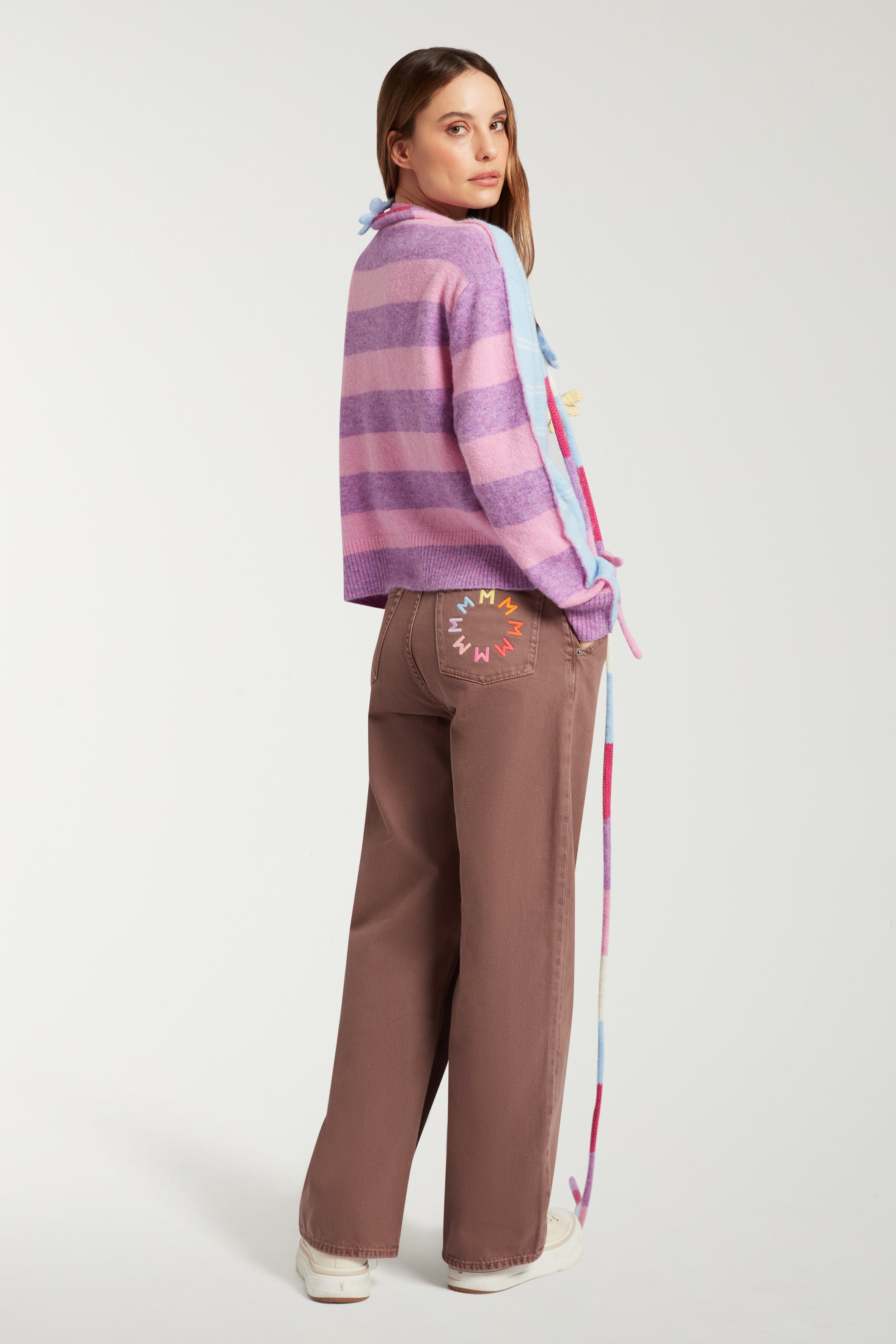 Stripe V Neck With Crochet Neck Trim 