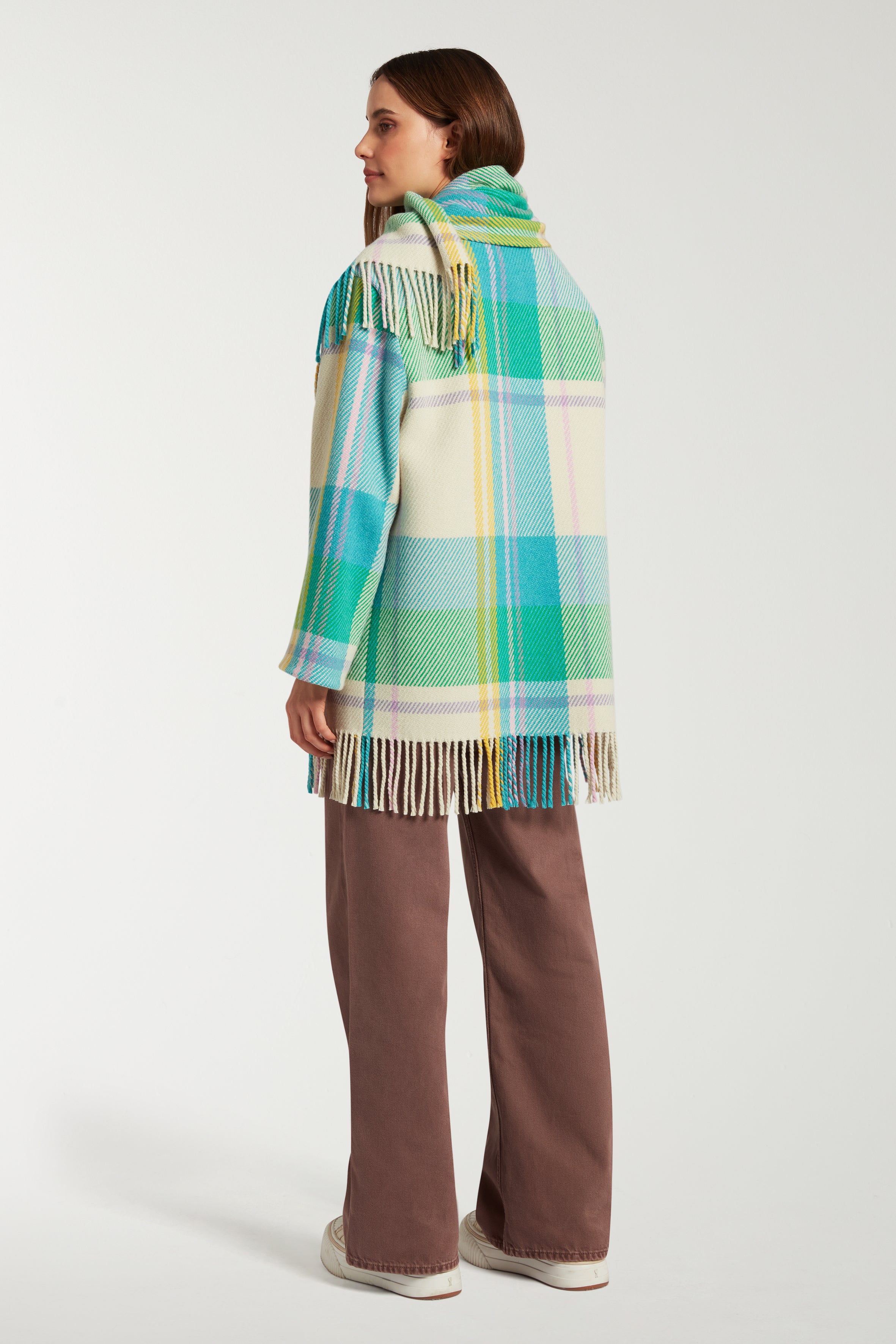 Short Check Blanket Scarf Coat 