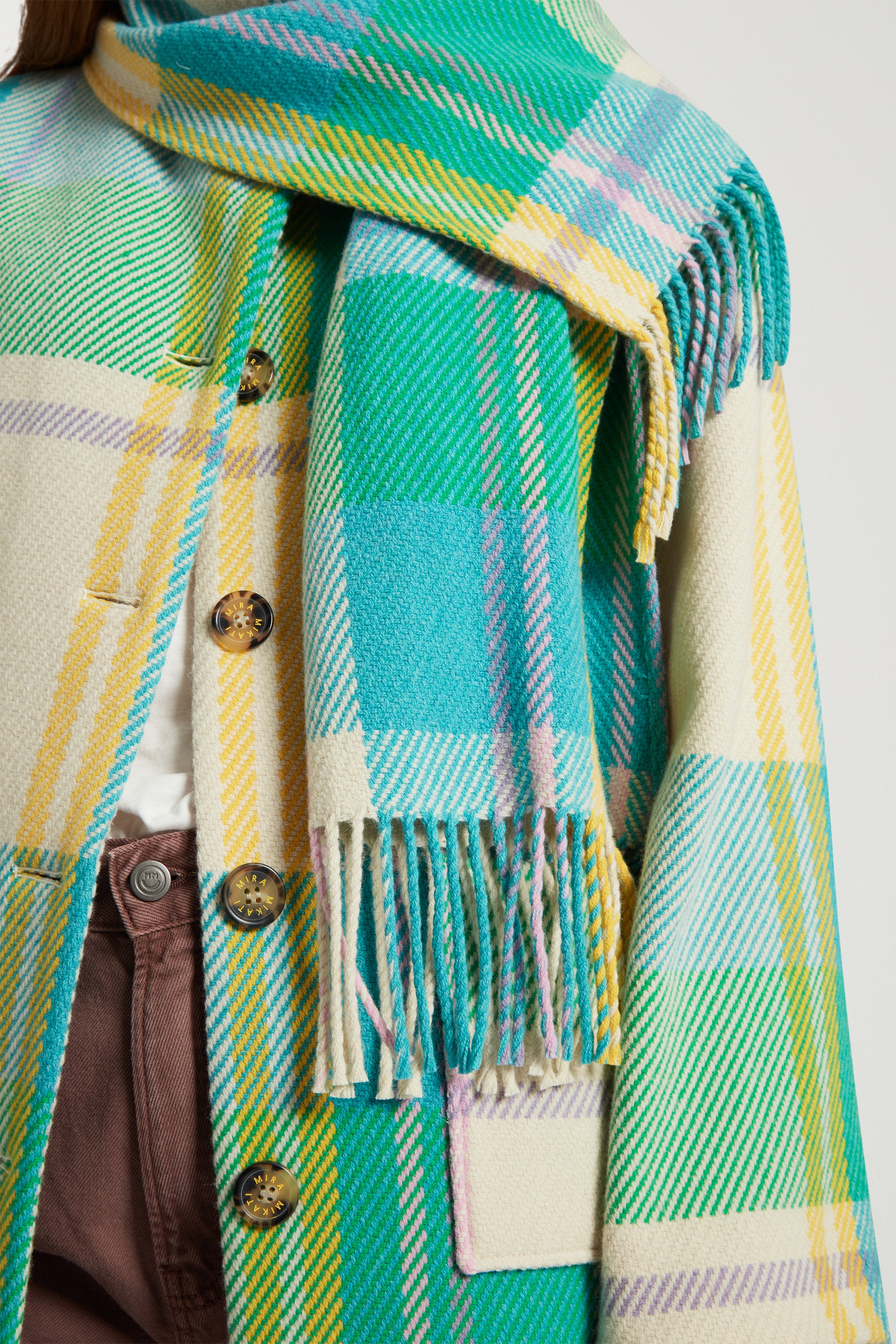 Short Check Blanket Scarf Coat 