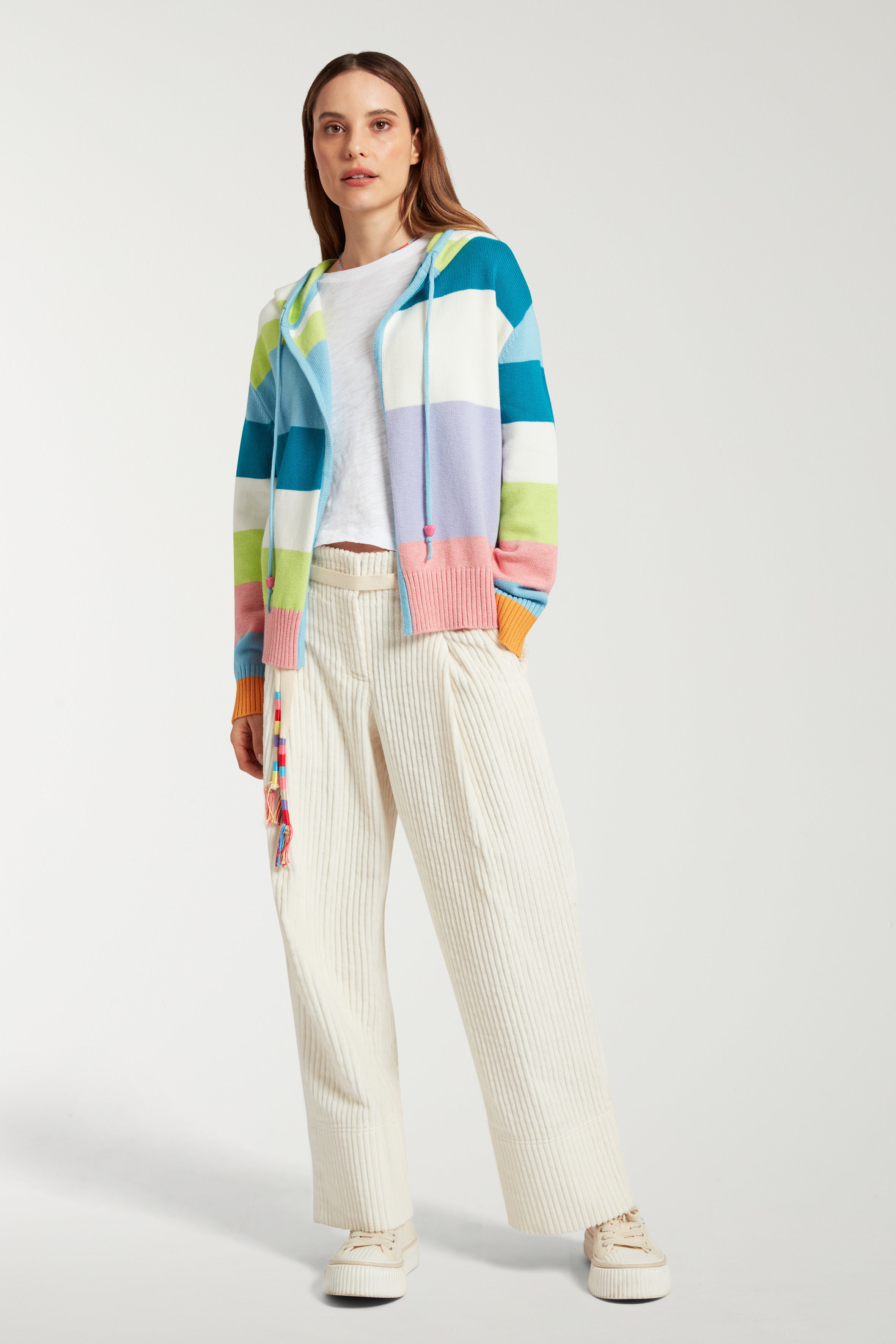 Embroidered Striped Open Cardigan 