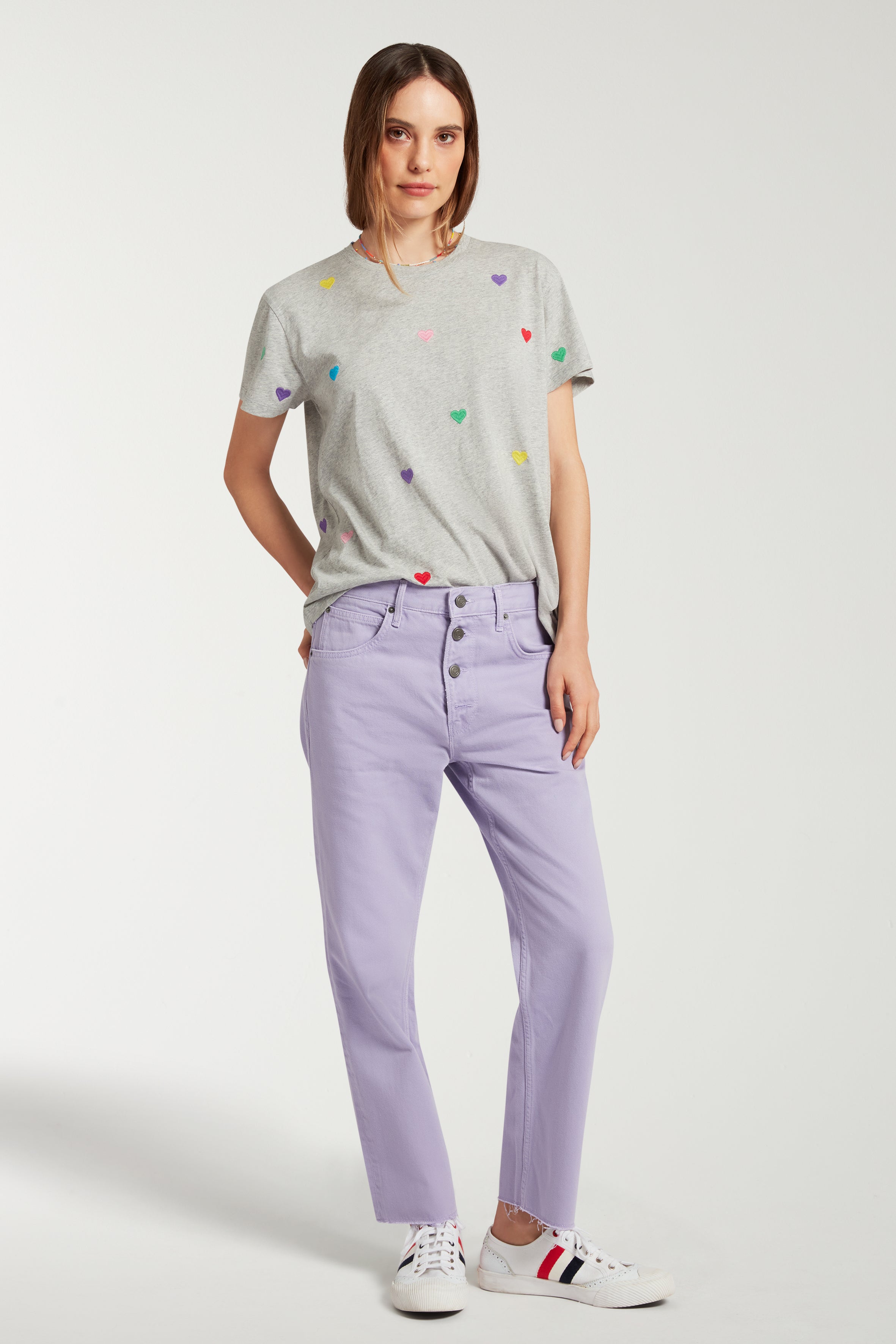 Embroidered Heart T-shirt With Beaded Neckline 