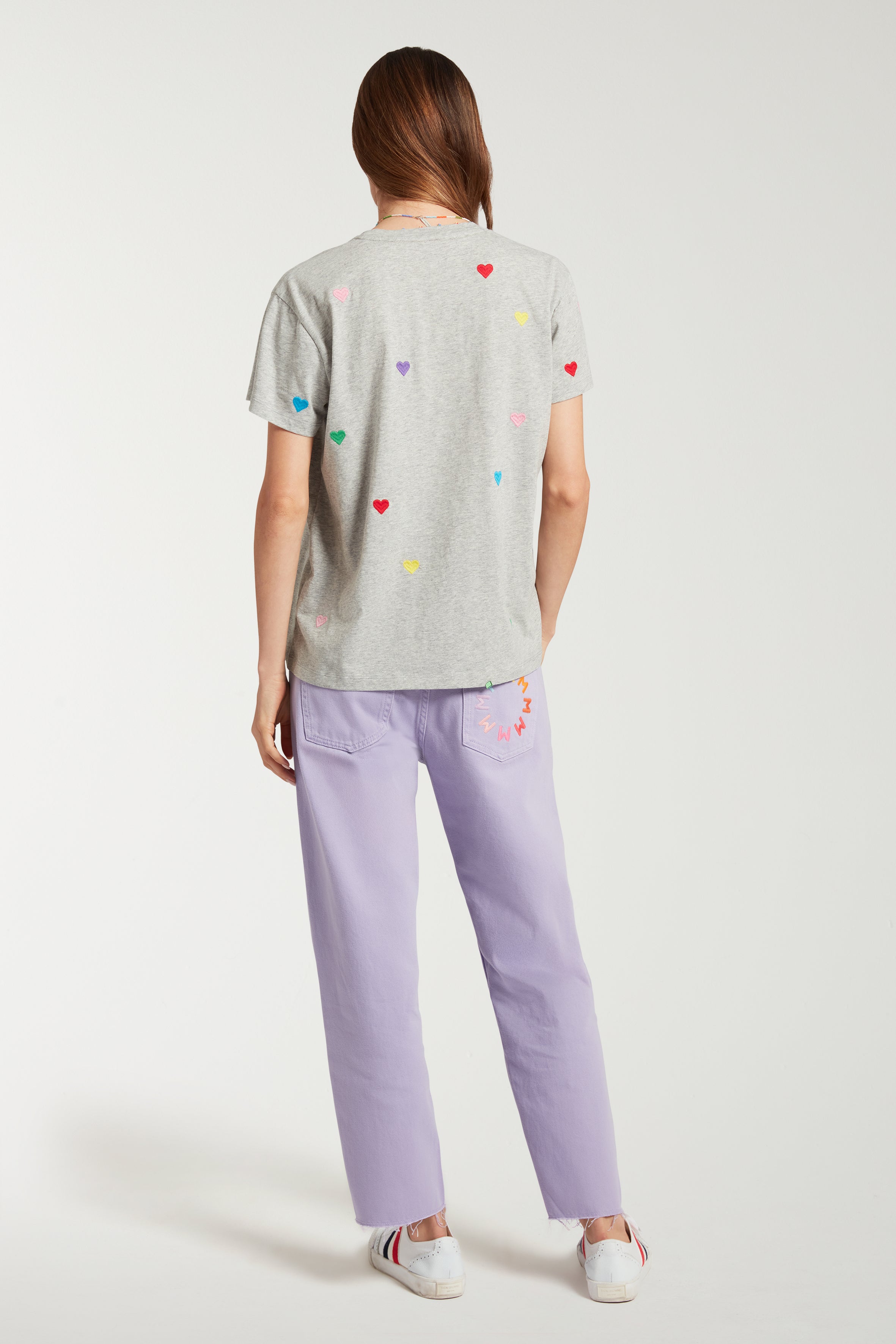 Embroidered Heart T-shirt With Beaded Neckline 