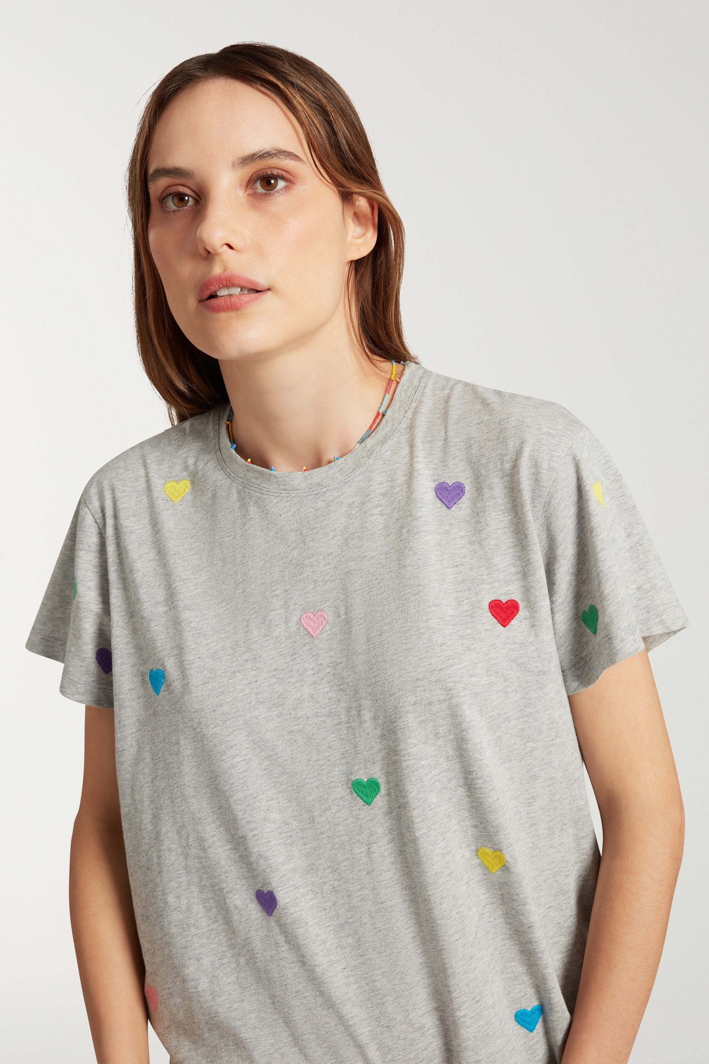 Embroidered Heart T-shirt With Beaded Neckline 