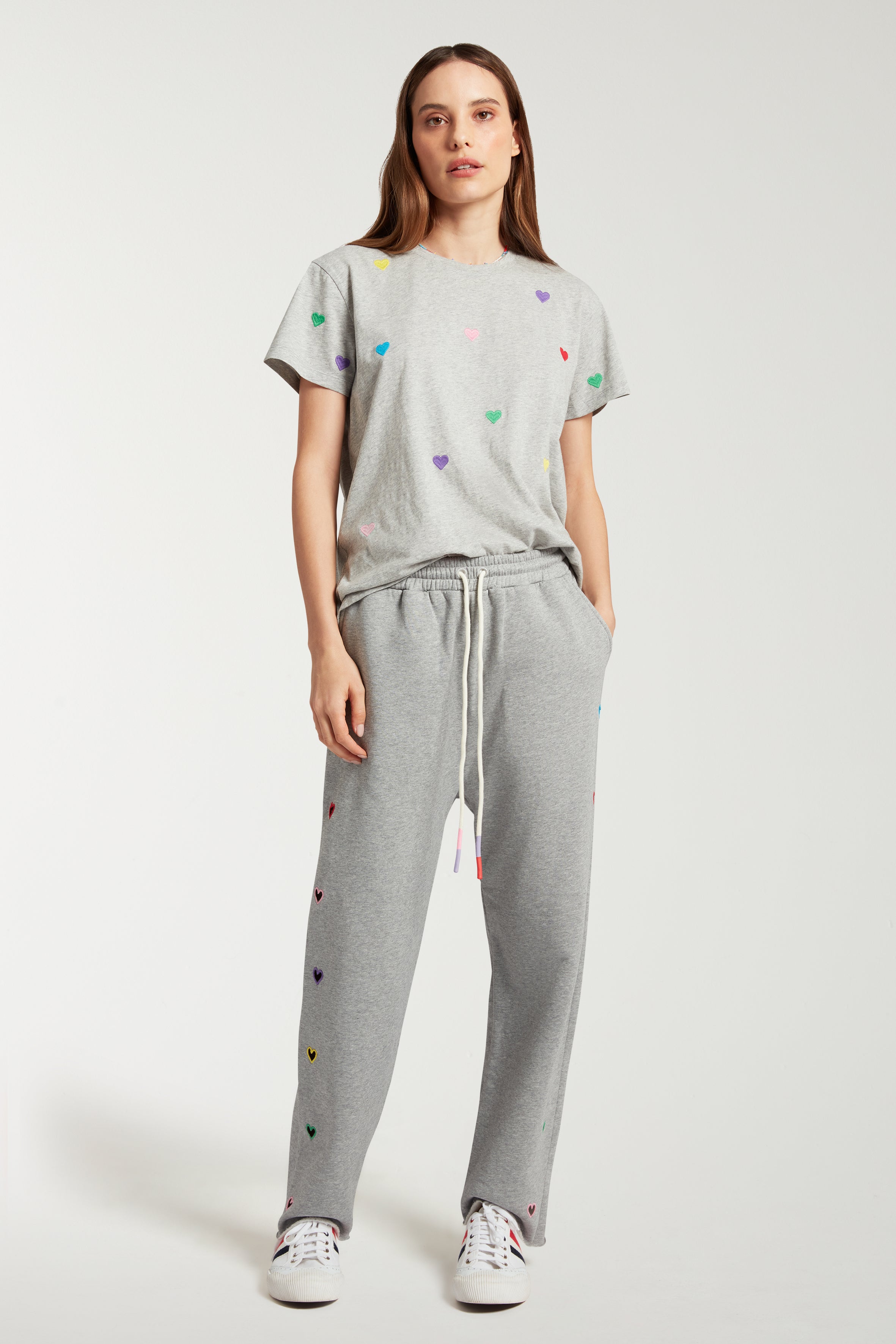 Embroidered Heart Cut Out Joggers