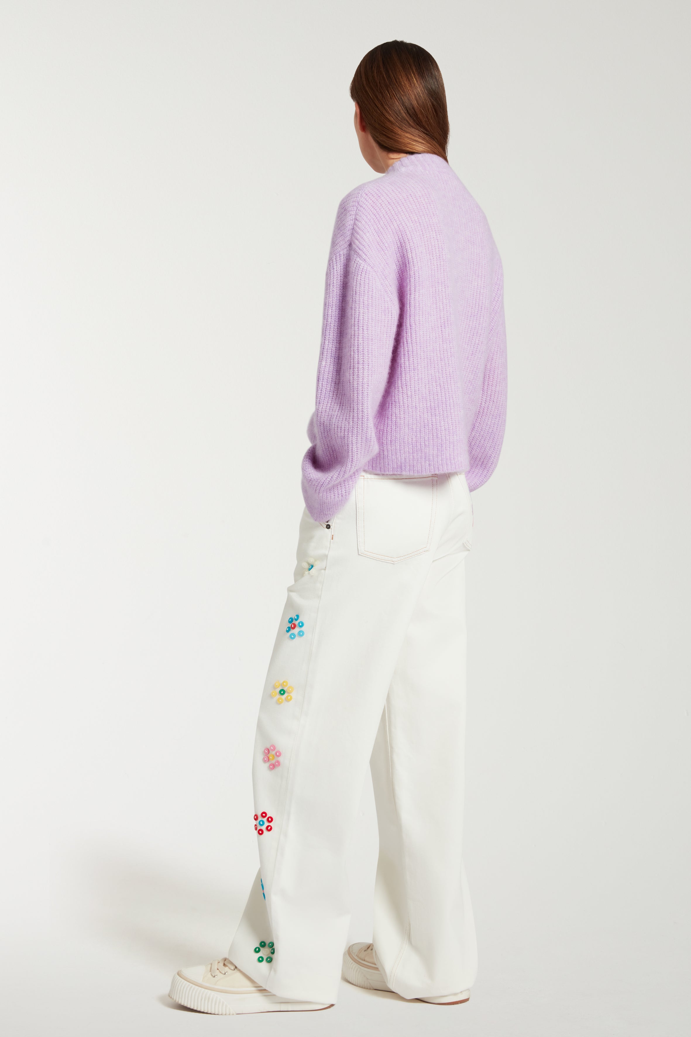 Button Embroidered Straight Leg Jean 