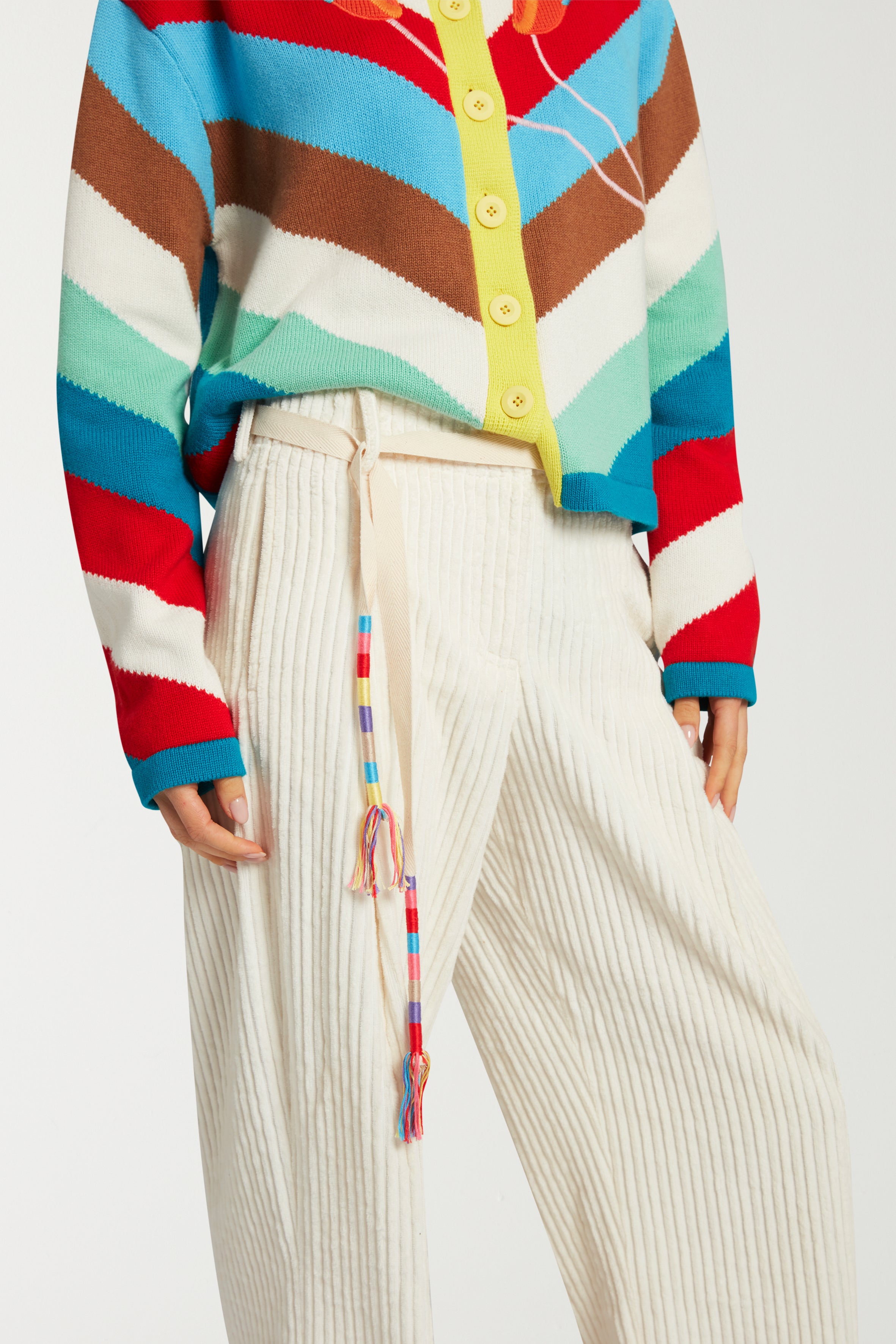 Wide Leg Trousers With Cord Belt 