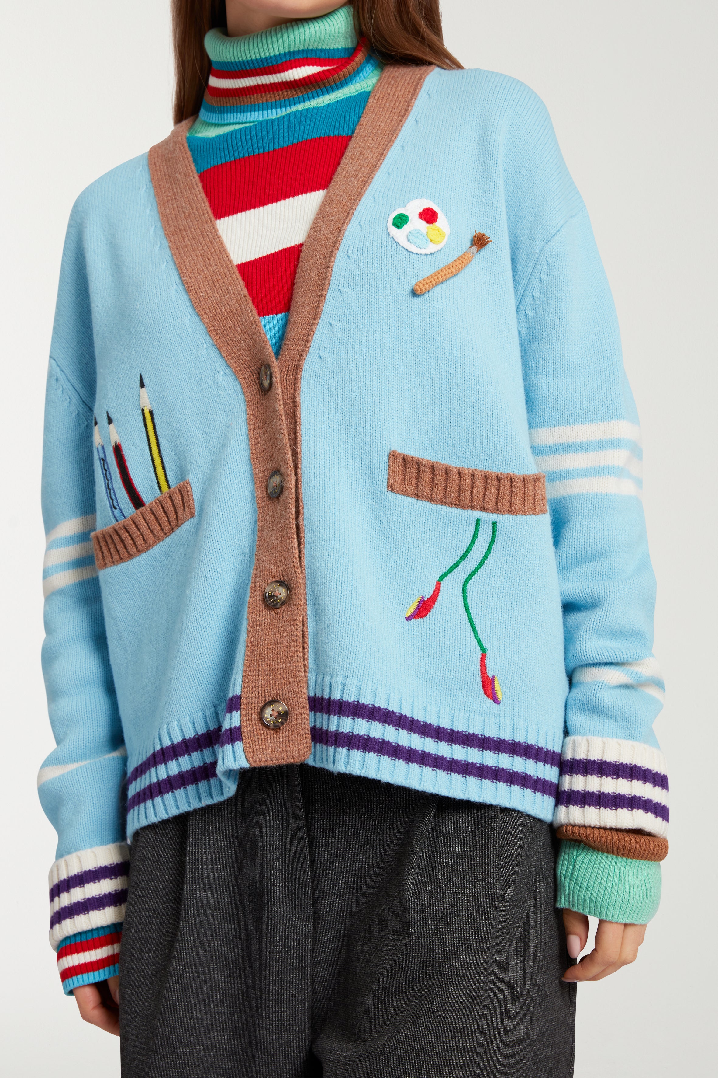 Embroidered School Cardigan With Crochet Patch 