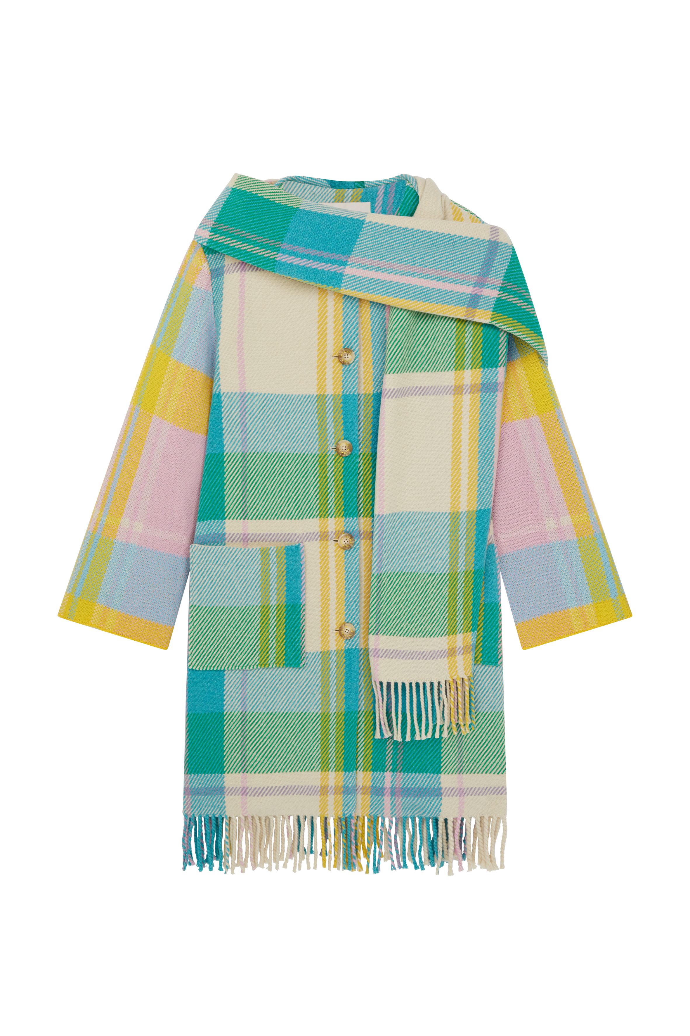 Long Check Blanket Scarf Coat 