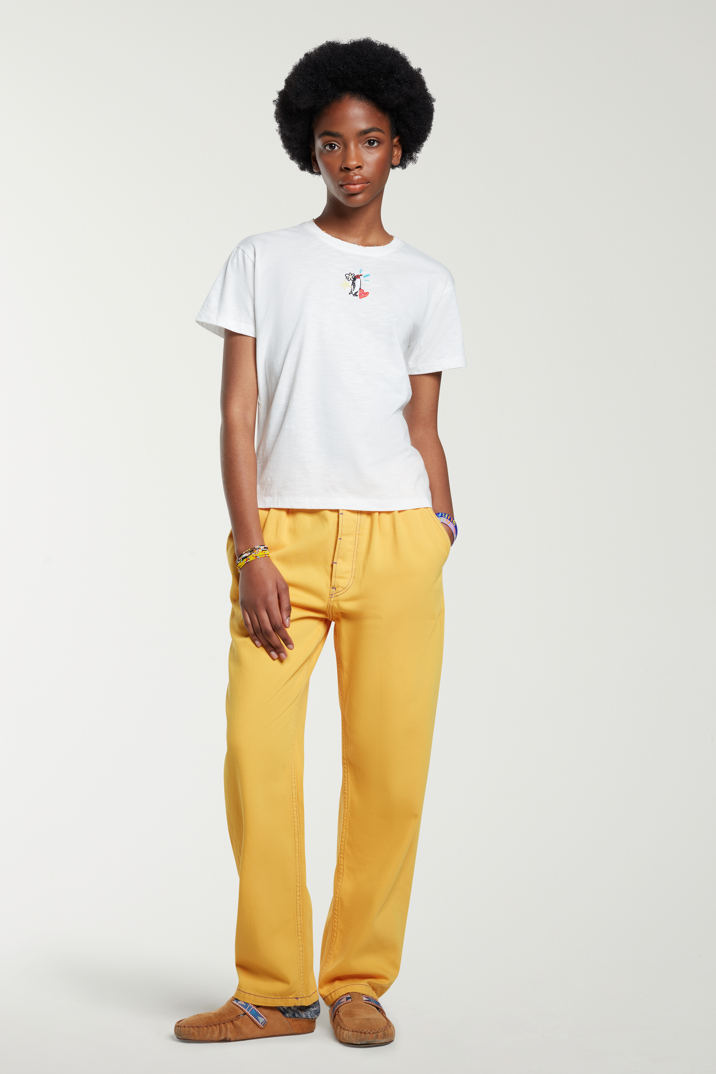 Resin Wash Contrast Stitch Yellow Jeans 