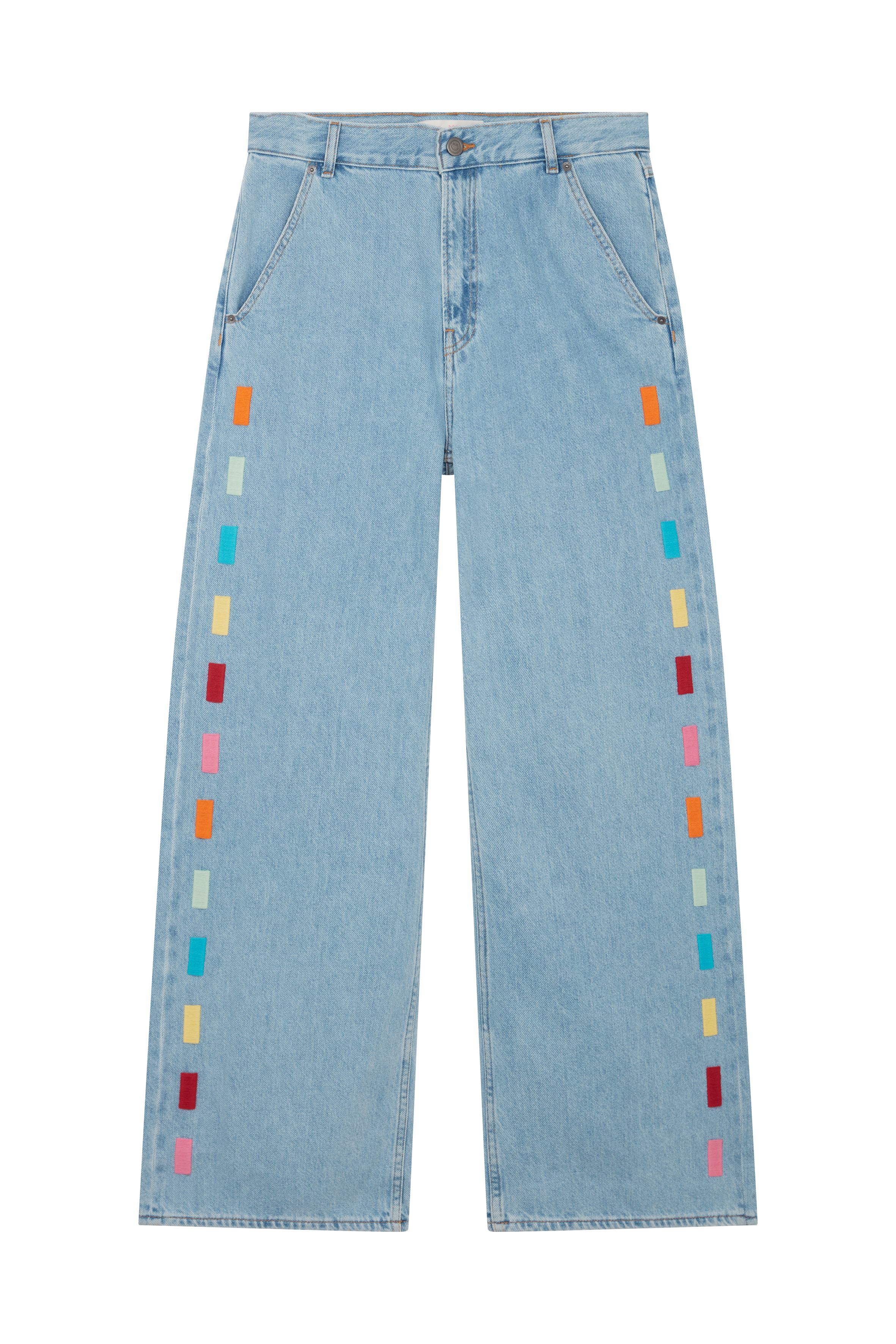 Embroidered Stripe Leg Straight Jean 
