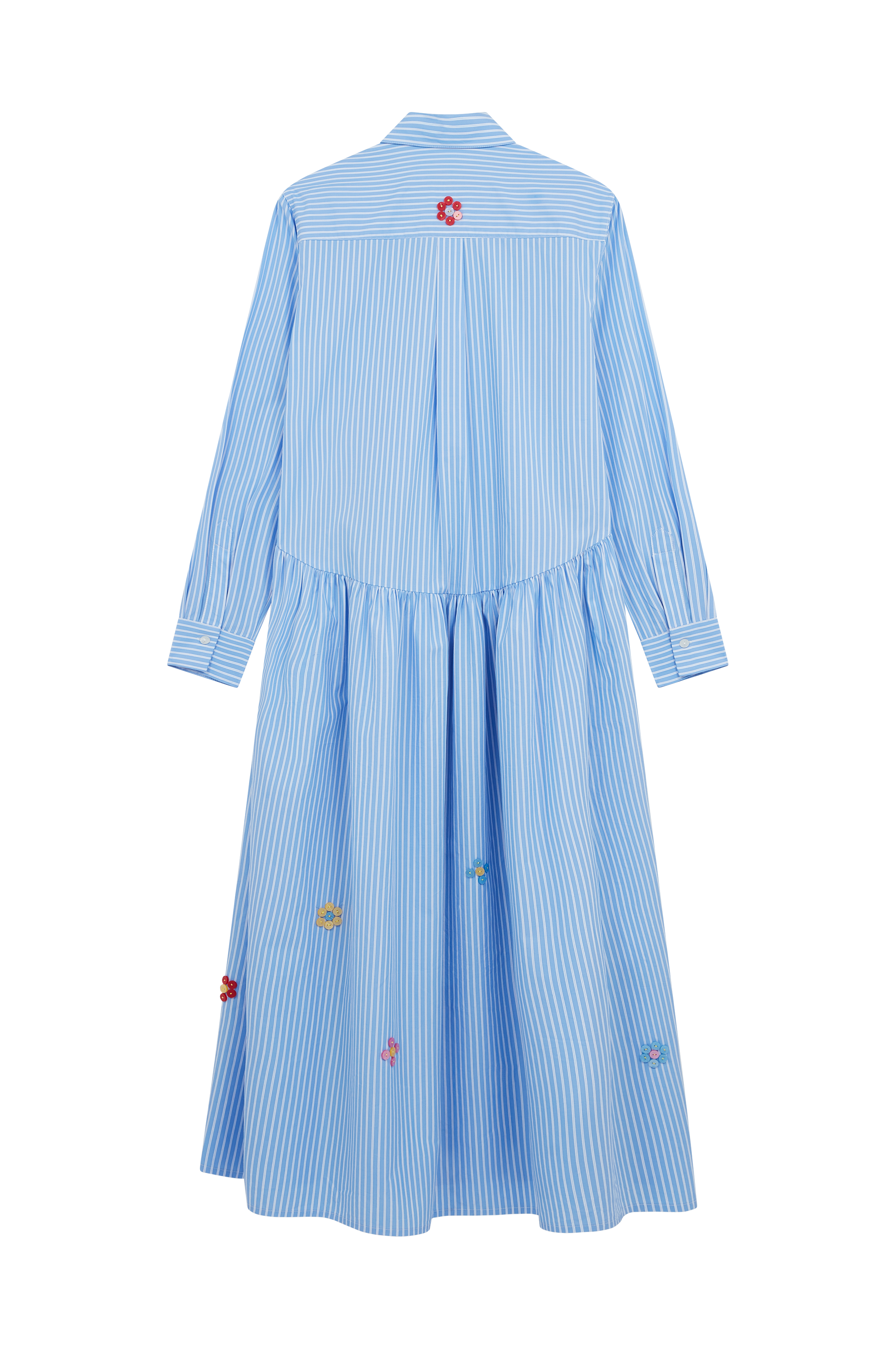 Button Embroidered Long Sleeve Shirt Dress 