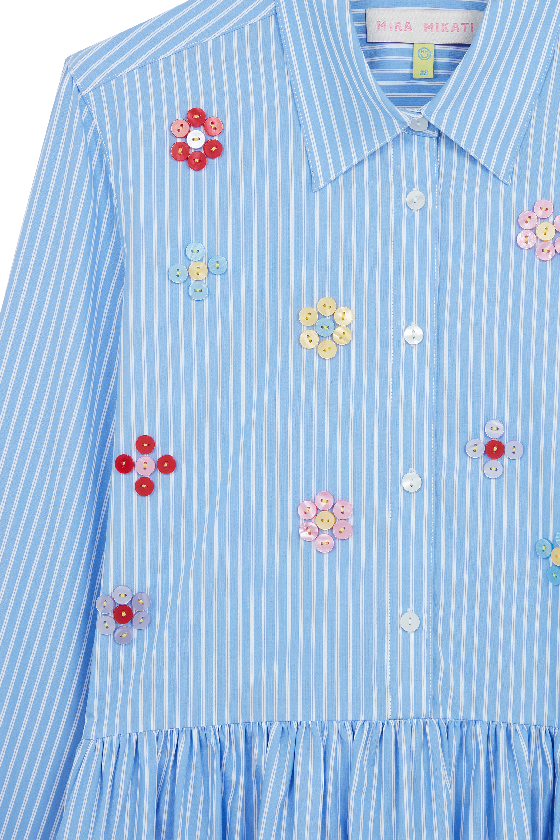 Button Embroidered Long Sleeve Shirt Dress 