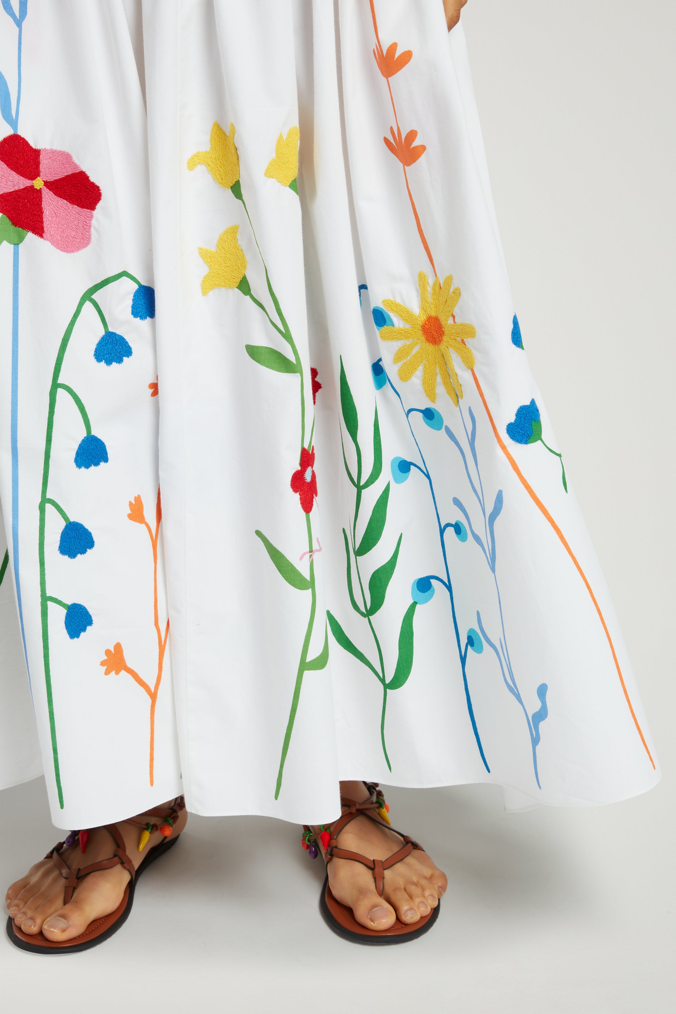 Meadow Print and Embroidered Low Waist Dress