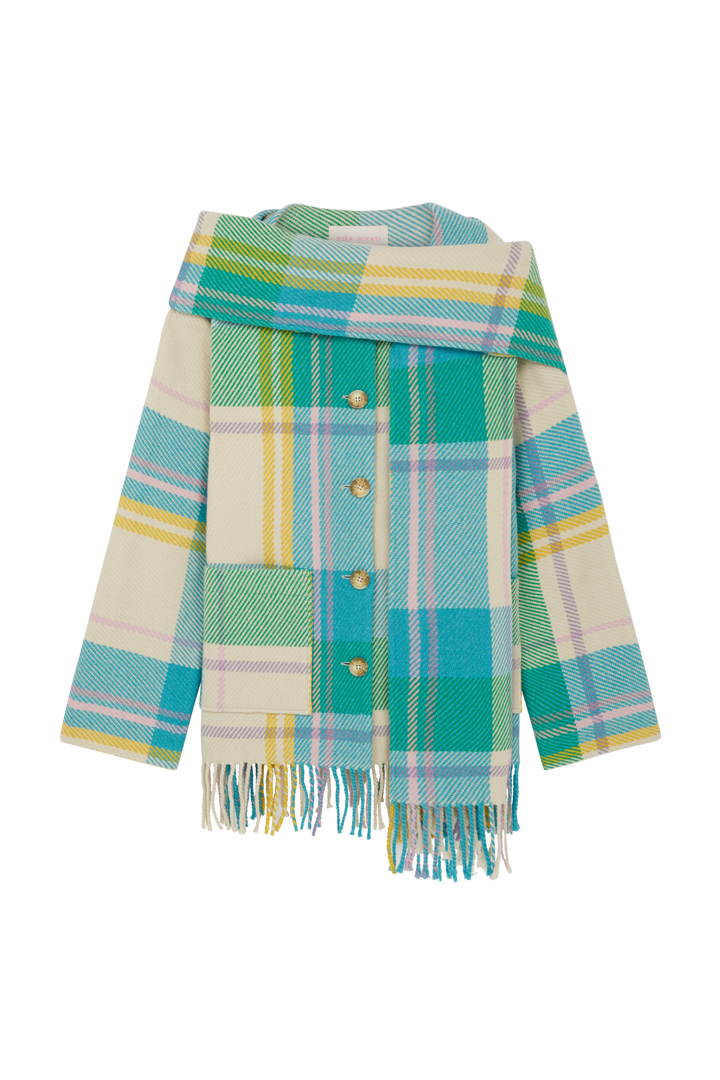 Short Check Blanket Scarf Coat 