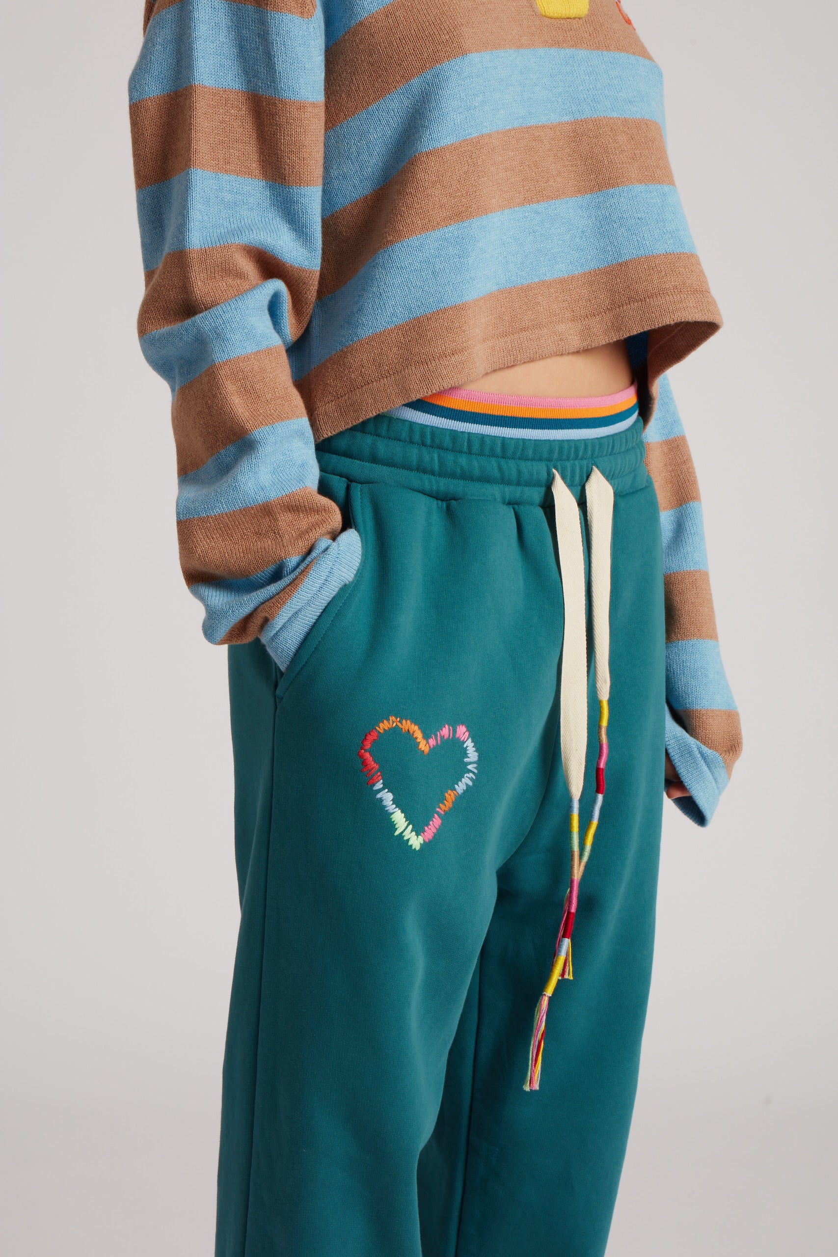 Double Waistband Jogger With Heart Embroidery 