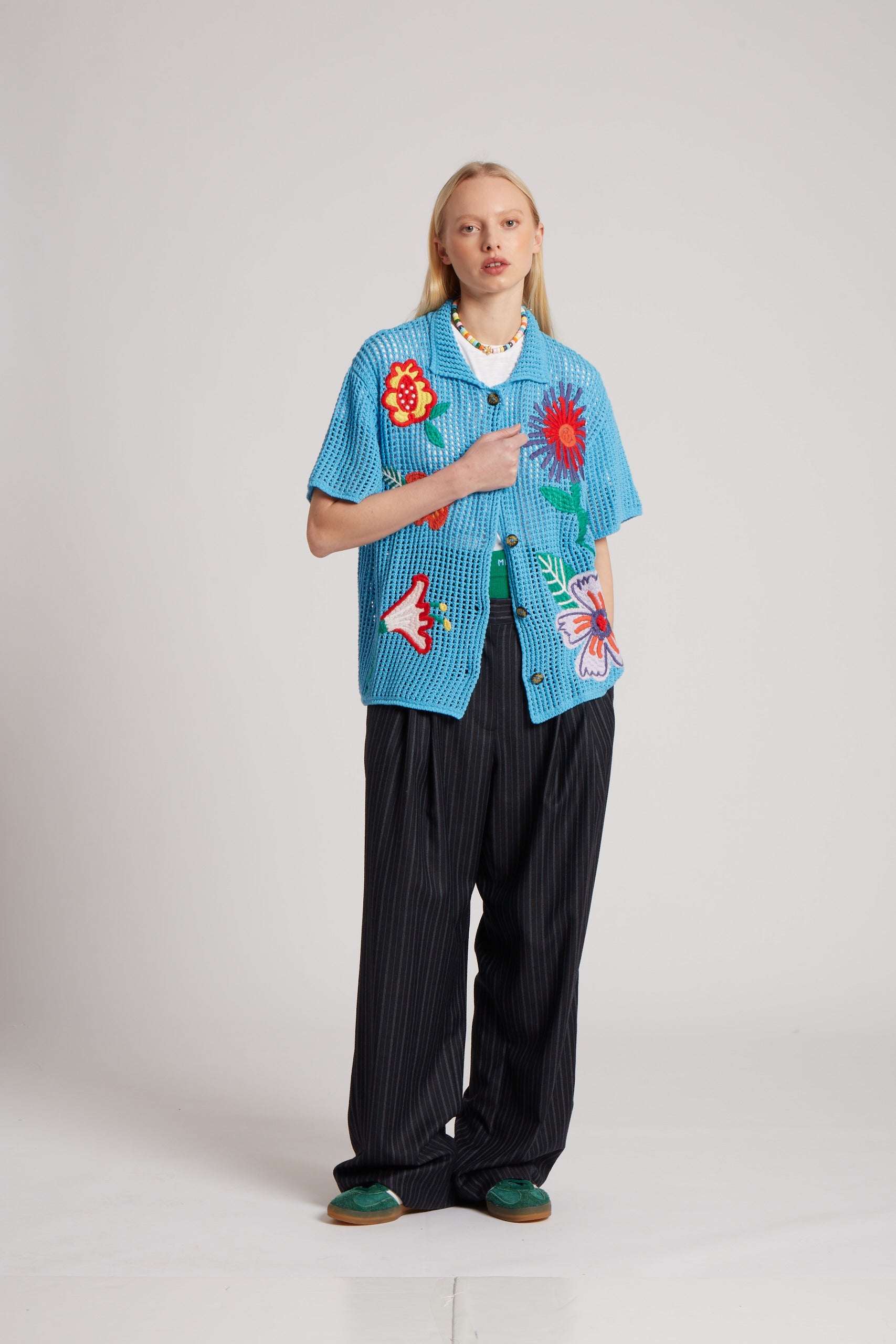 Crochet Flower Knit Shirt 