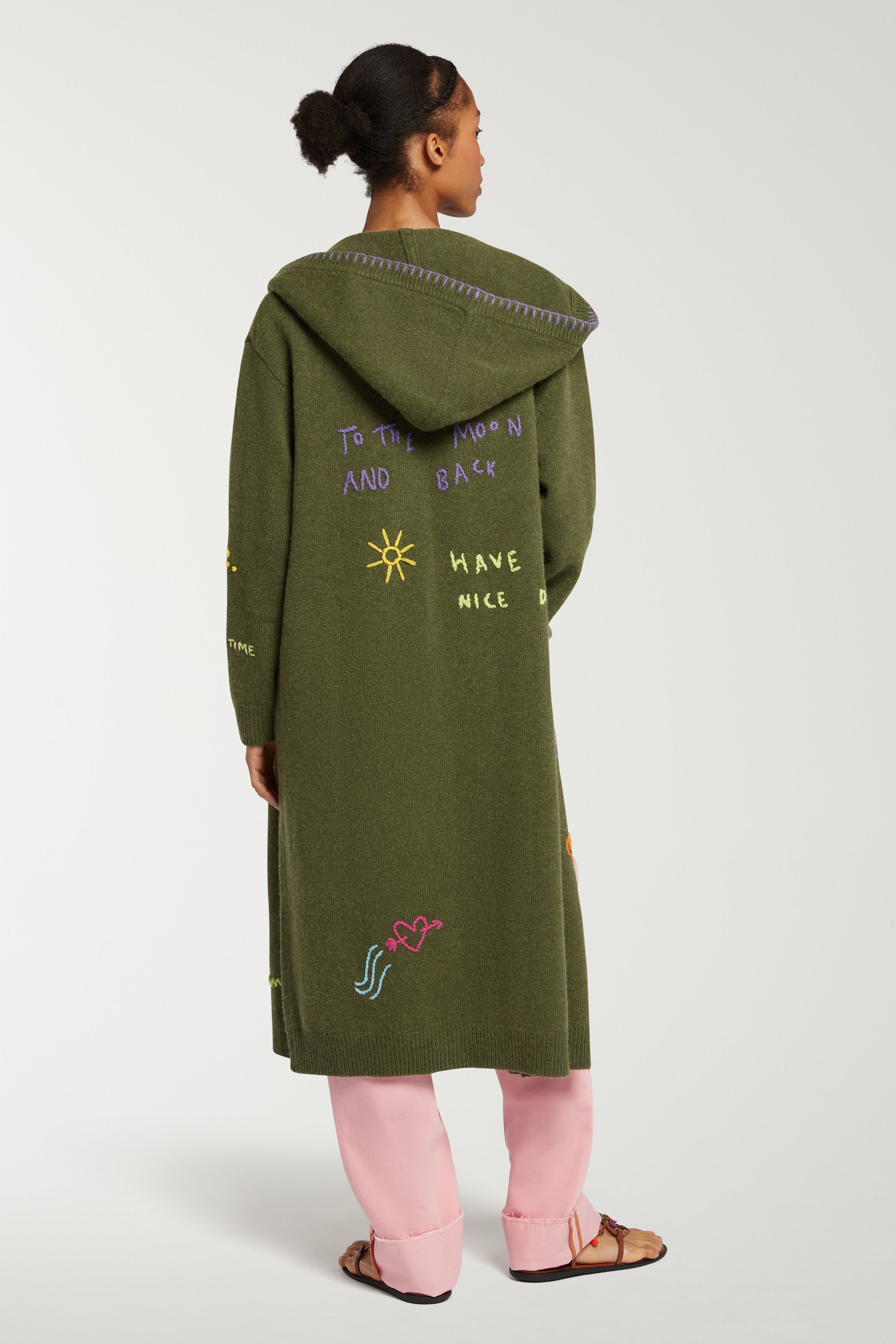 Long Cardigan With Doodle Words Embroidery 