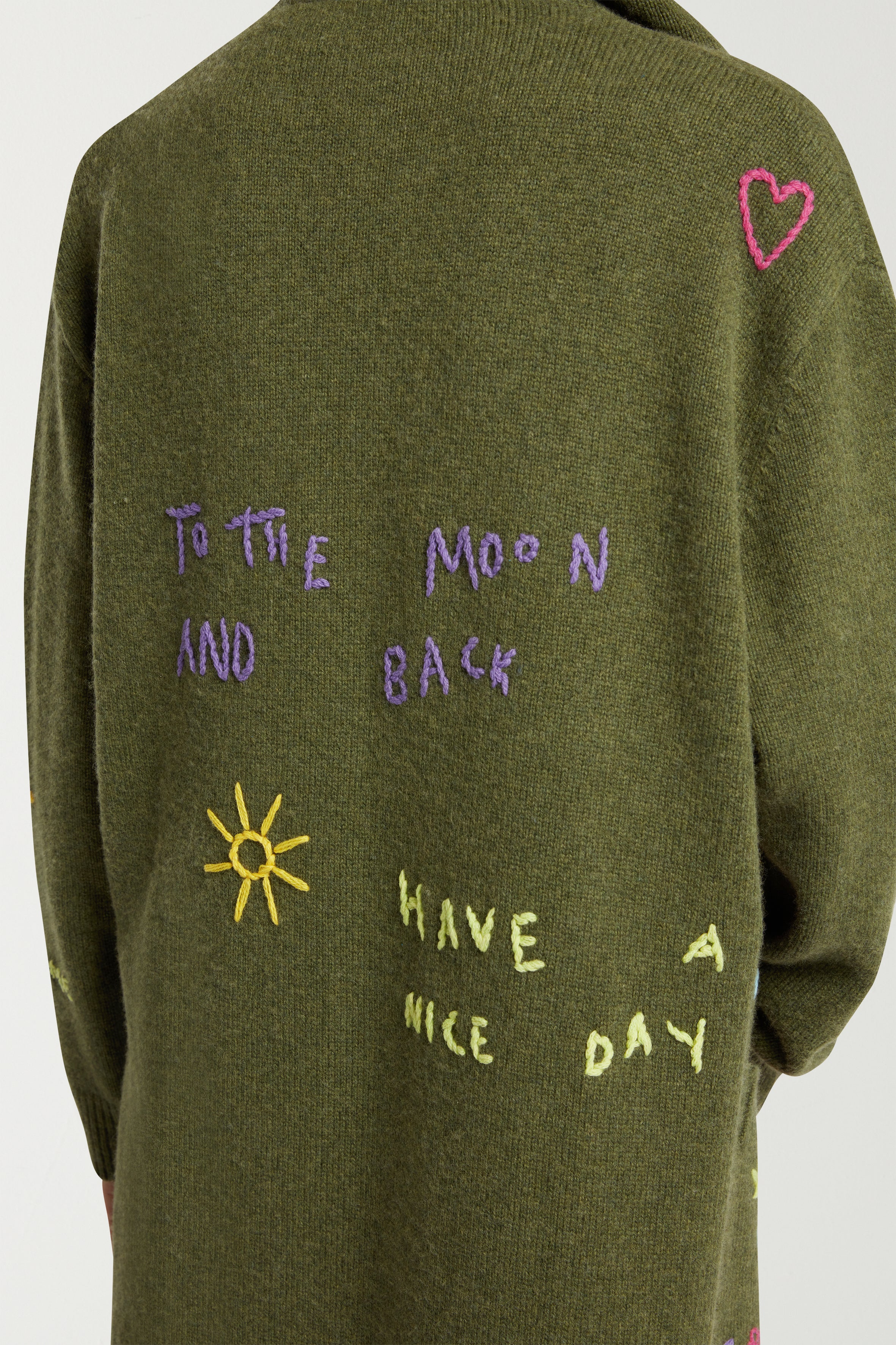 Long Cardigan With Doodle Words Embroidery