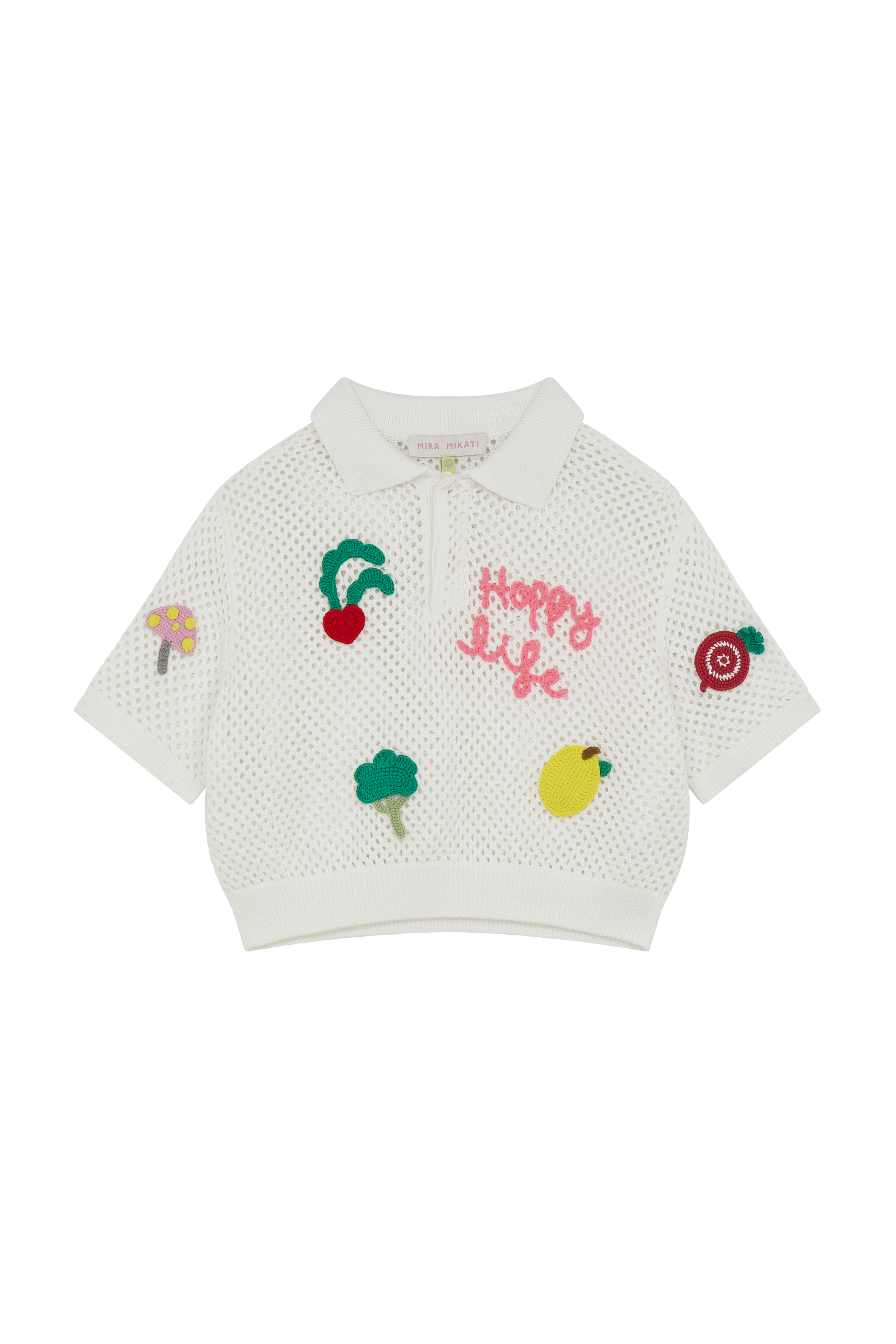 Knitted Polo Top With Crochet Patches 