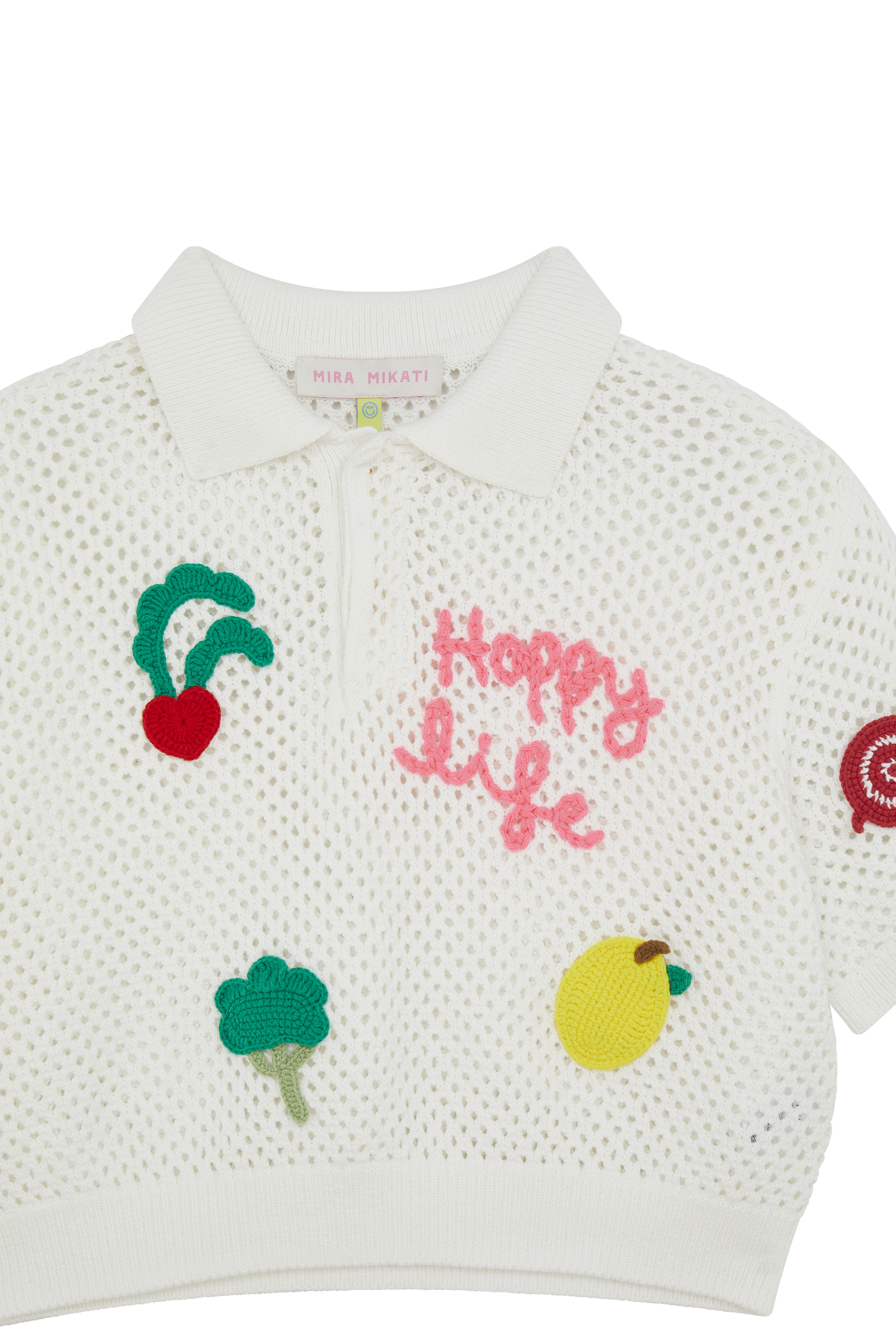 Knitted Polo Top With Crochet Patches 