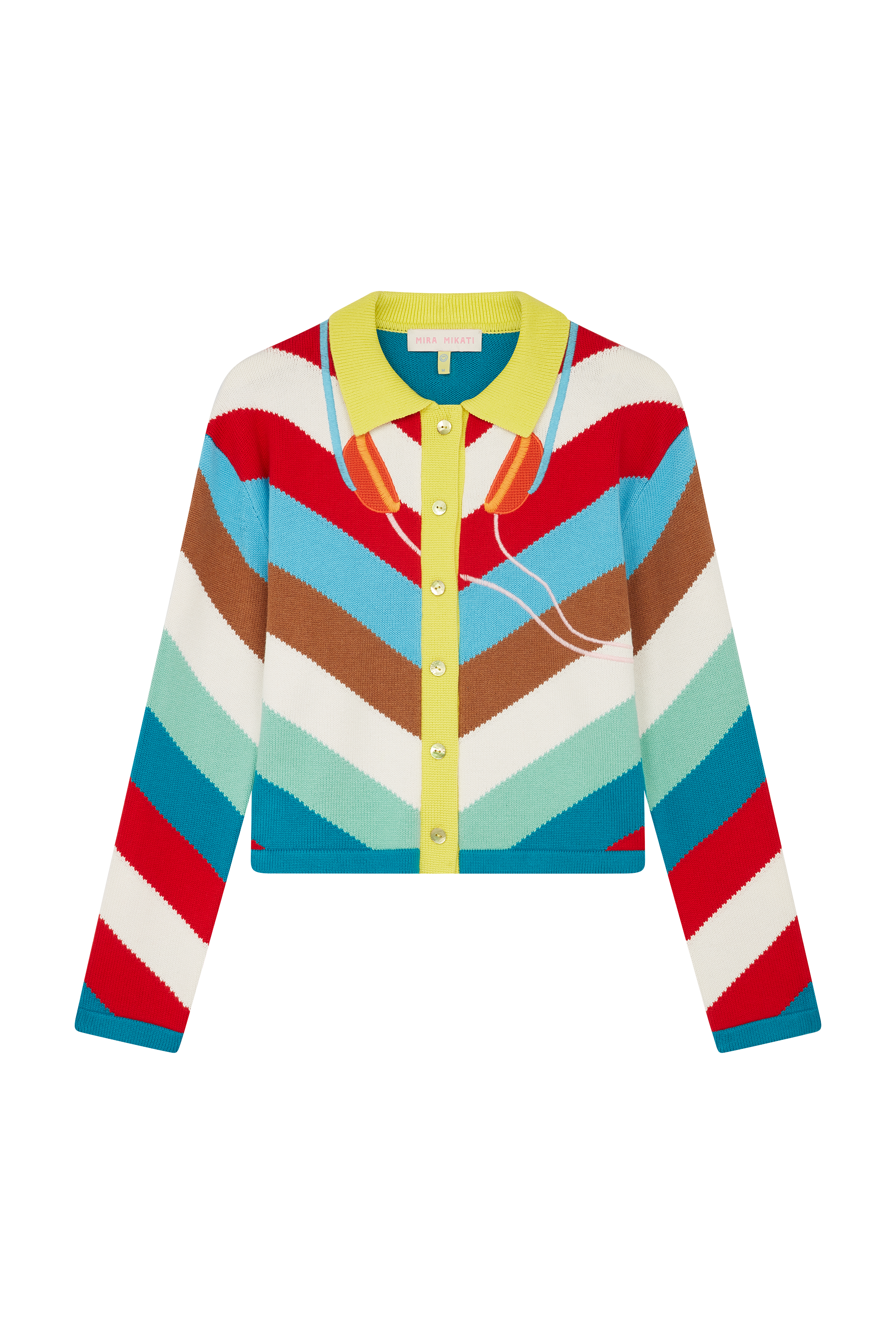 Embroidered Headphones Chevron Cardigan 
