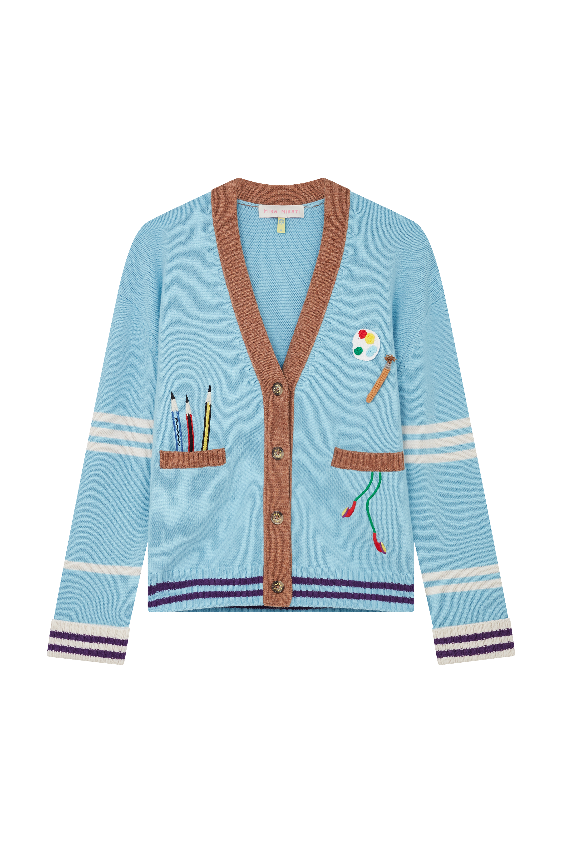 Embroidered School Cardigan With Crochet Patch 
