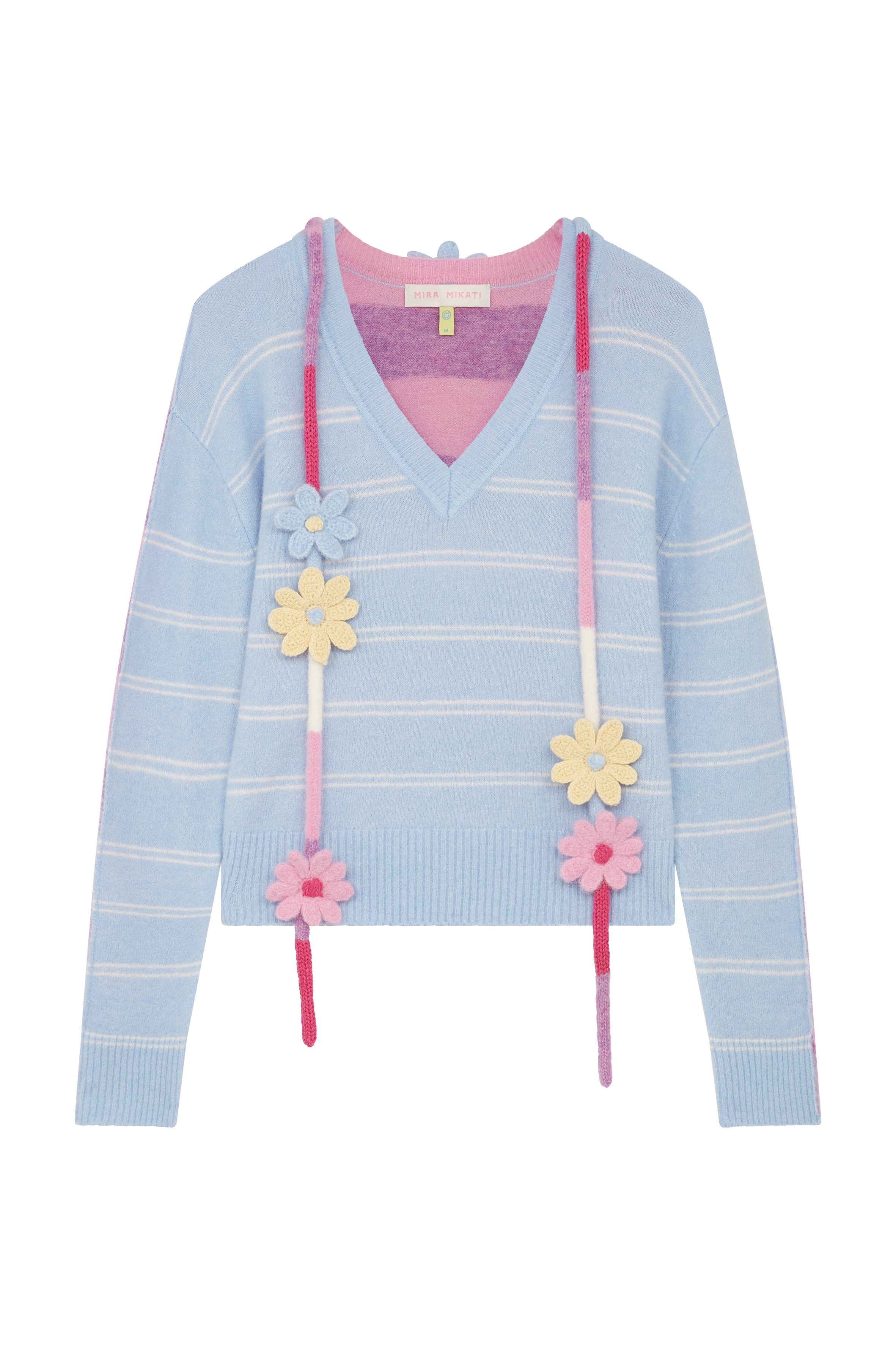Stripe V Neck With Crochet Neck Trim 