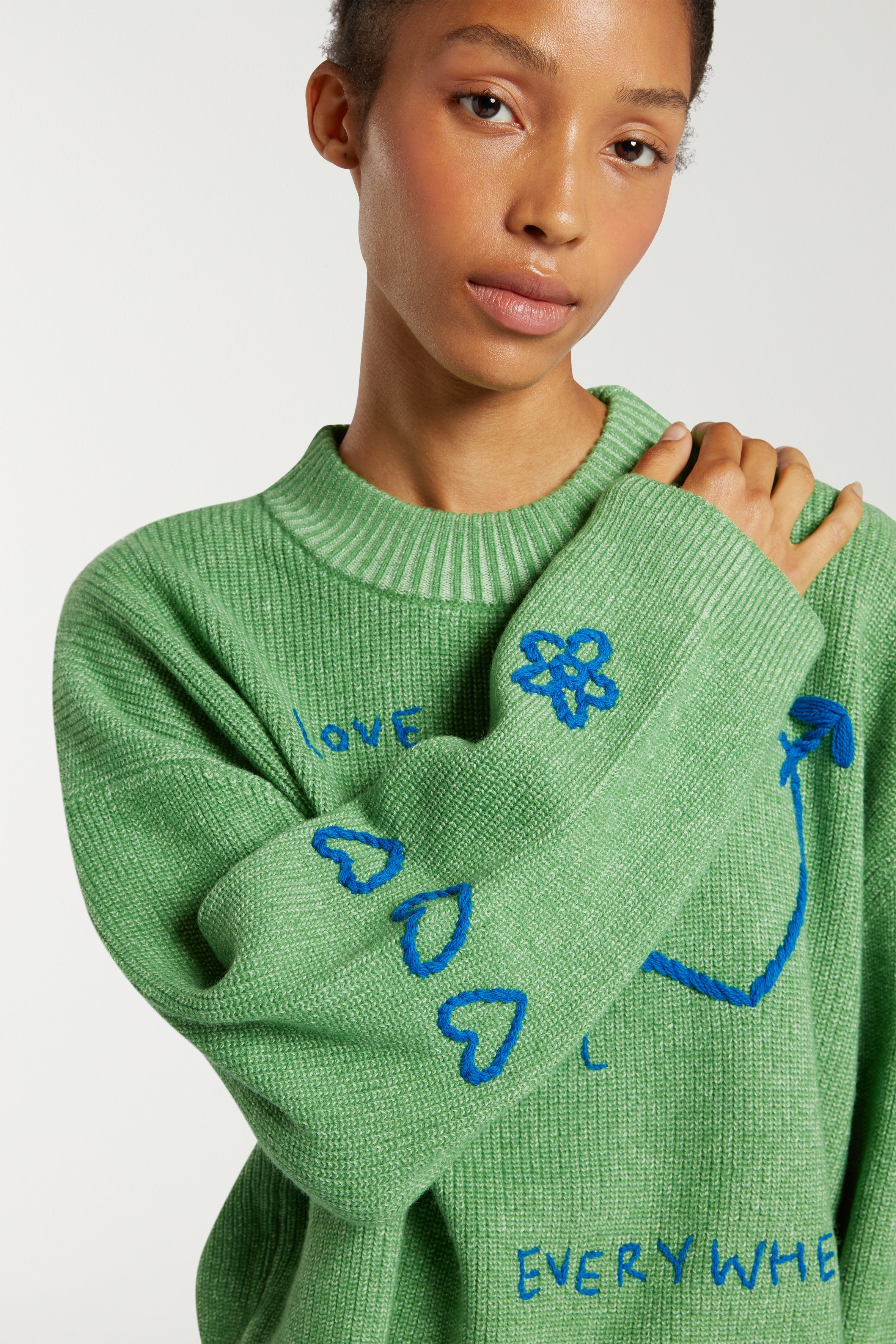 Crew Neck Sweater With Embroidery 