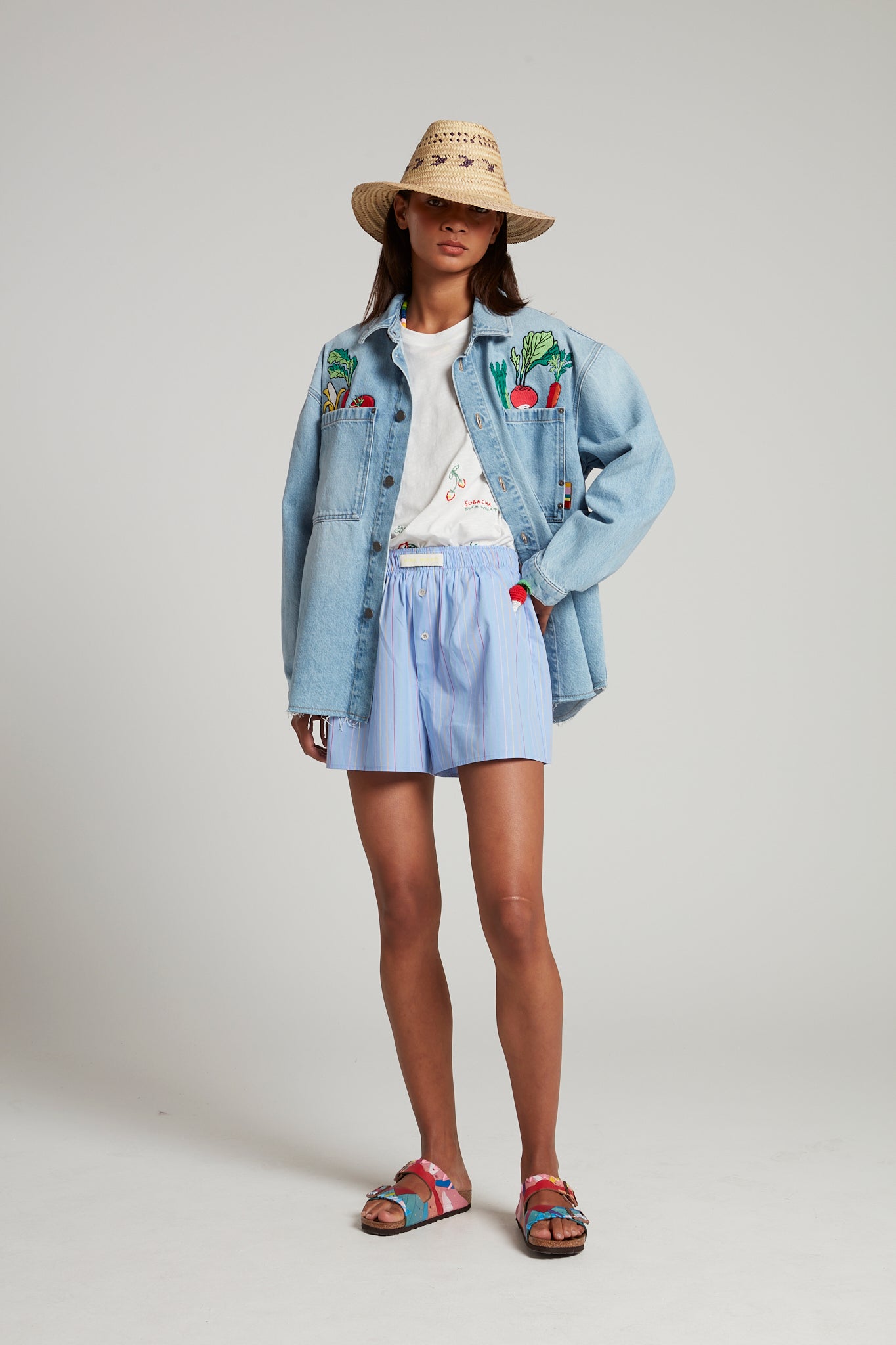 Denim Jacket With Embroidered Vegetables 