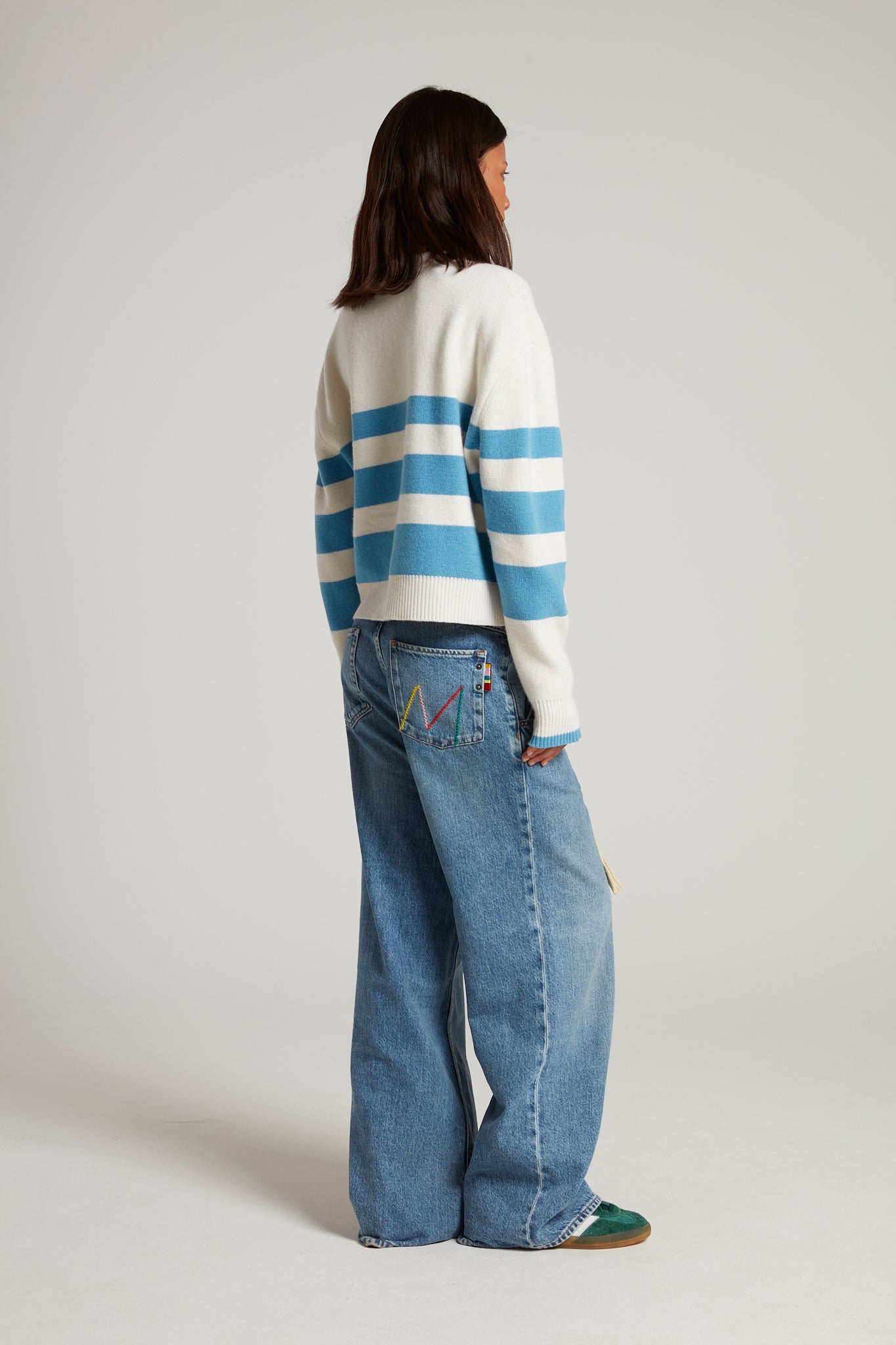 Embroidered Asparagus Stripe Sweater 